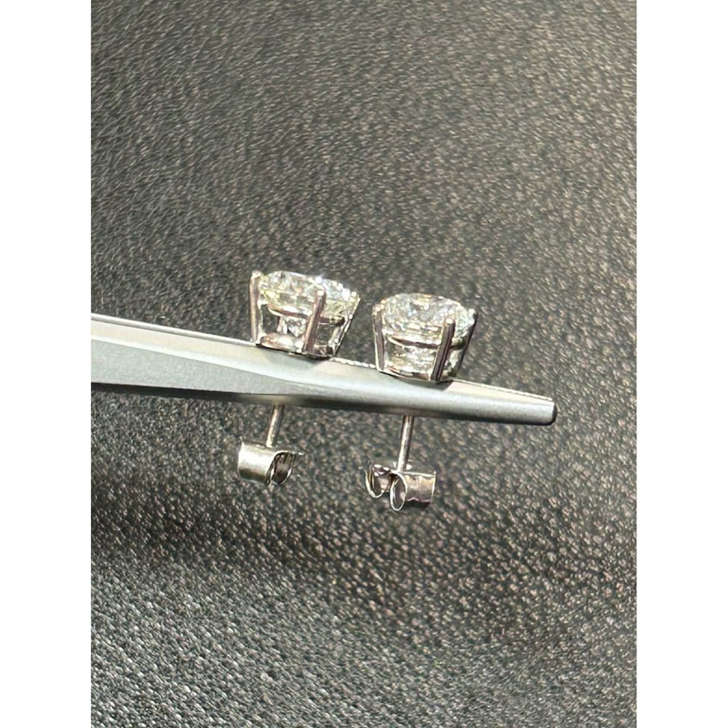 14k White Gold 2.18 Total Weight Round Brilliant Cut Lab Grown Diamond Studs E Color VS1 Clarity