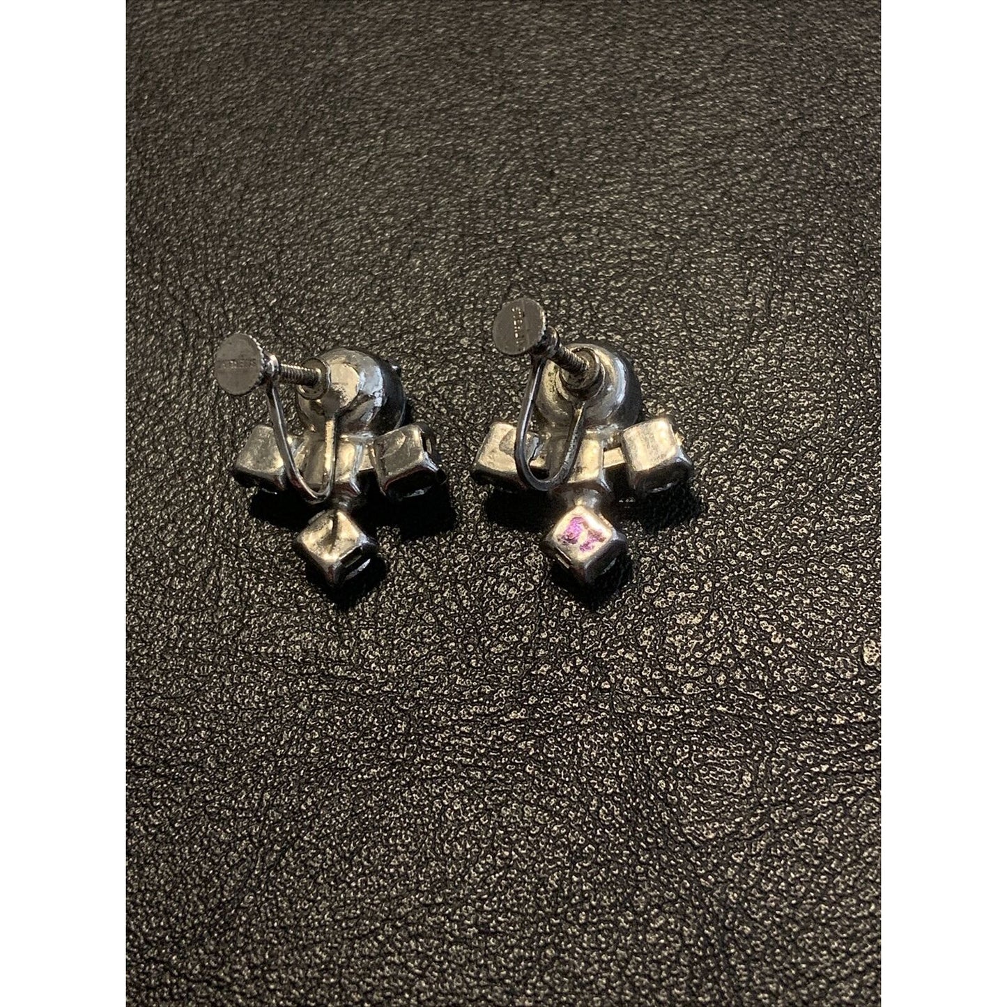 Sterling Silver Blue Rhinestone Screw Back Earrings M2