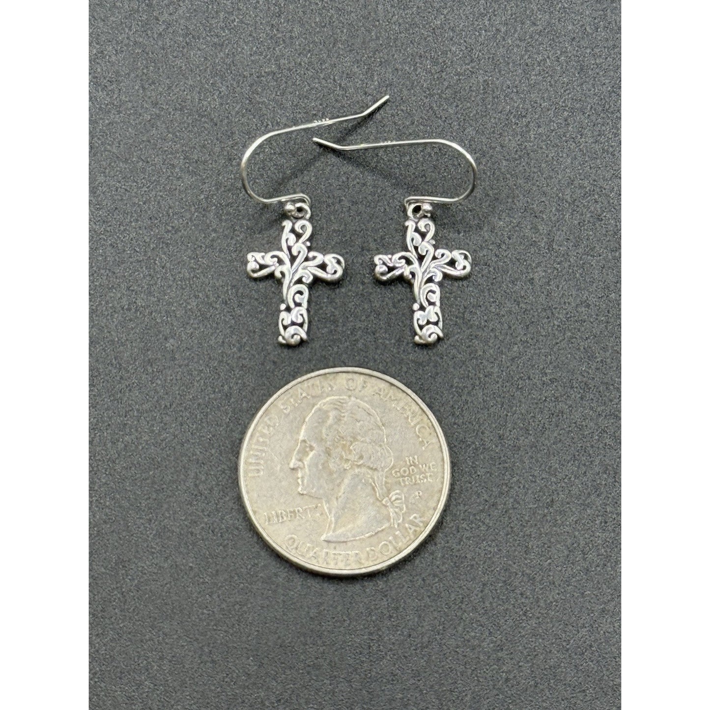 New Condition Sterling Silver Scroll Cross Dangle Earrings 925