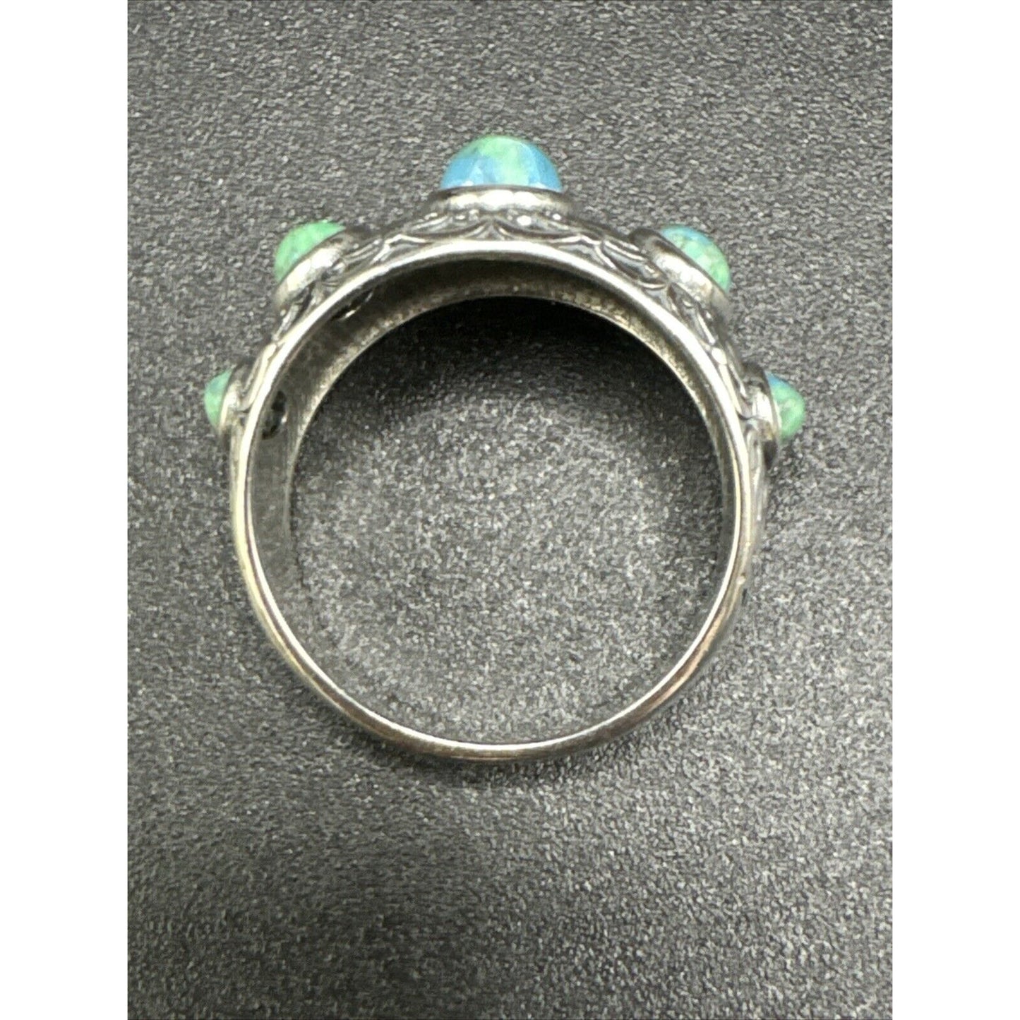 New Condition Sterling Silver Graduated Turquoise 5 Stone Band Ring 925 Size 7