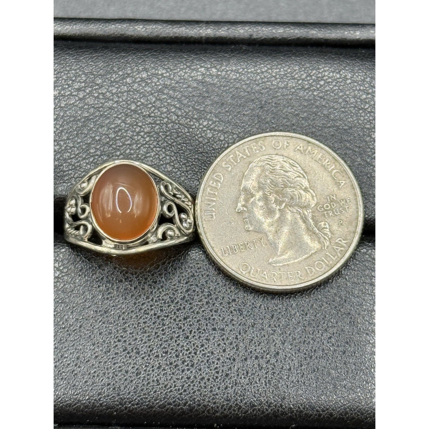 EUC Sterling Silver Carnelian Scroll Genuine Ring Size 7.25 P19