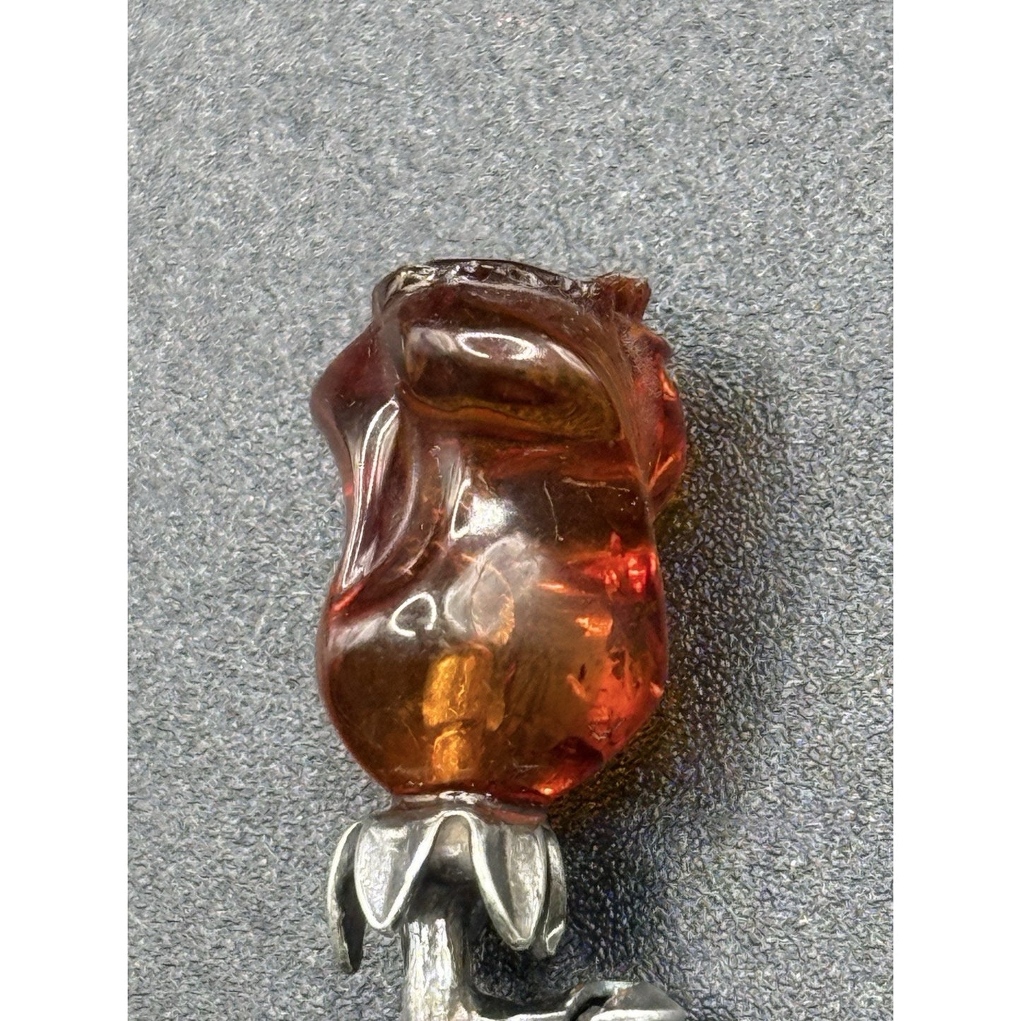 Vintage Sterling Silver Carved Amber Flower Brooch Pin P5