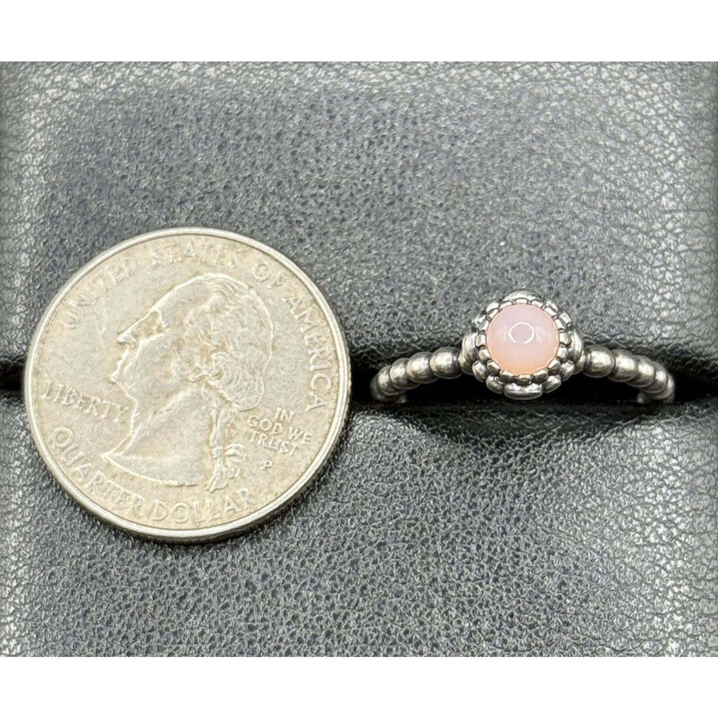 Pandora Sterling Silver Rose Quartz Ring Size 7.75 ALE N19