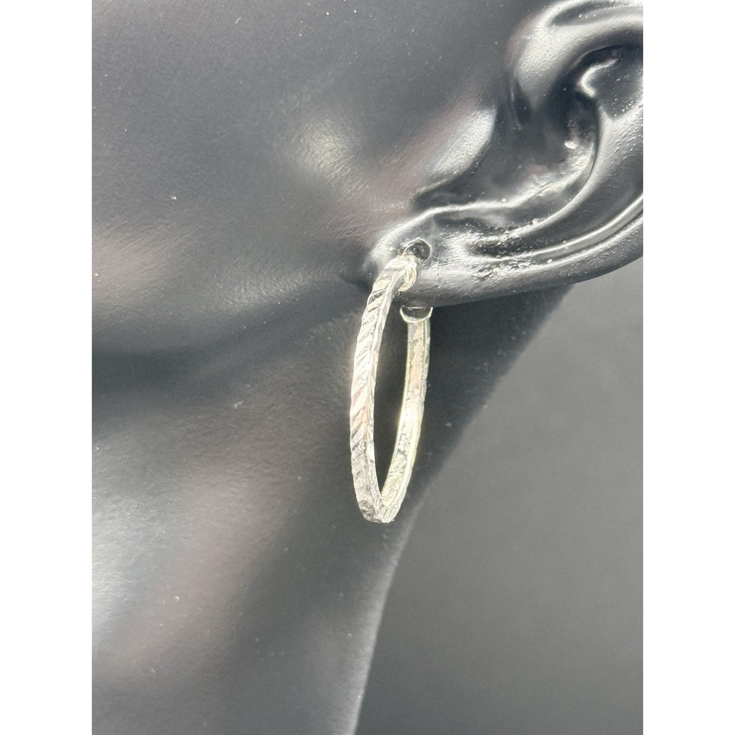 24MM Sterling Silver Hoop Earrings Textured 925 N13