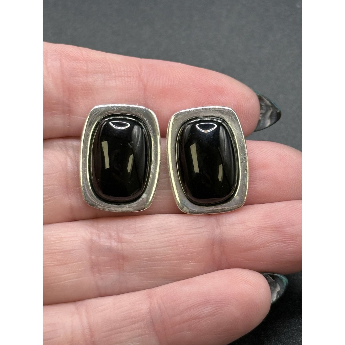 Sterling Silver Onyx 20x15MM Earrings 925 P3