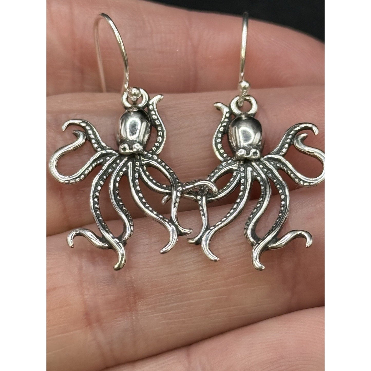 New Condition Sterling Silver Octopus Dangle Earrings 925