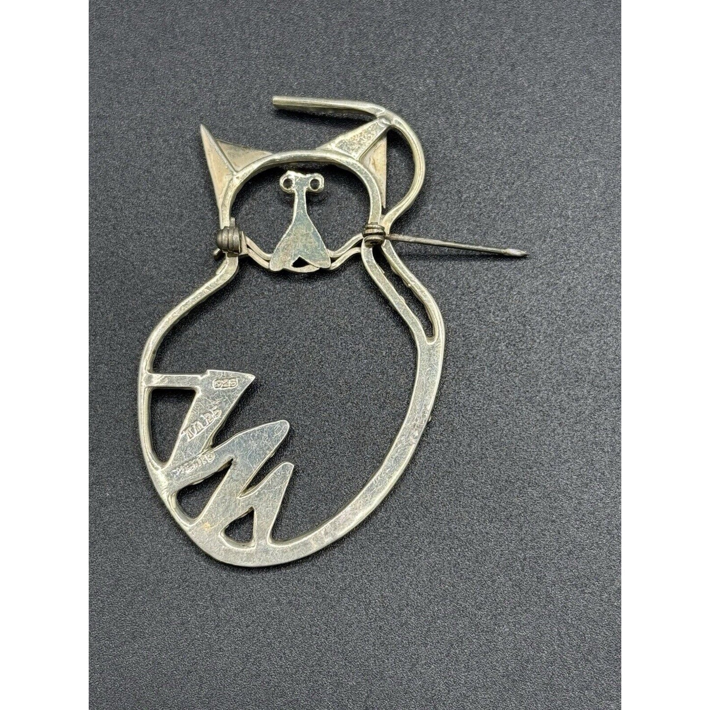 Vintage Taxco Sterling Silver Cat Brooch Pin Signed 17 Grams M27