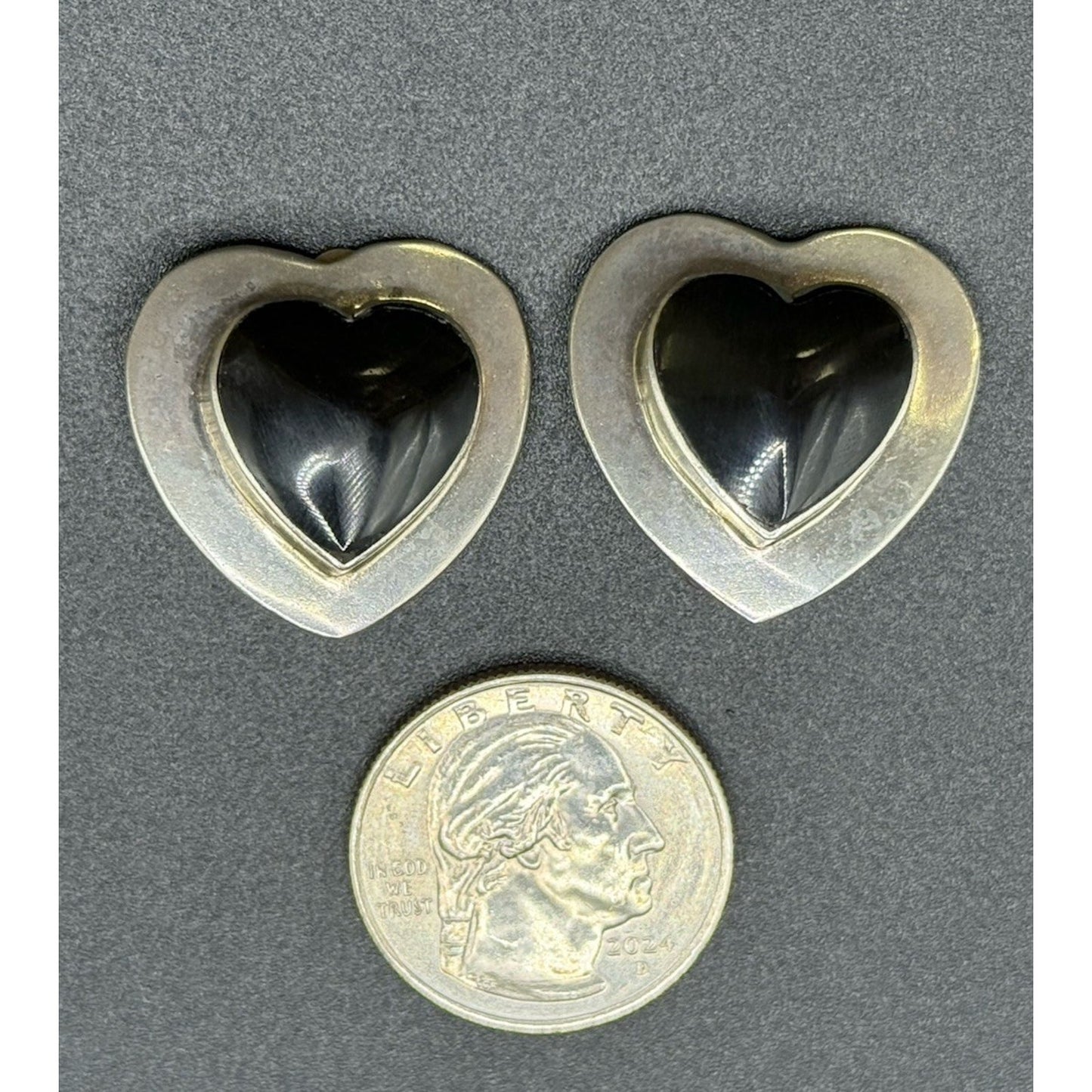 Taxco Los Balleateros Onyx Heart Clipon Earrings MM34 925 Q21
