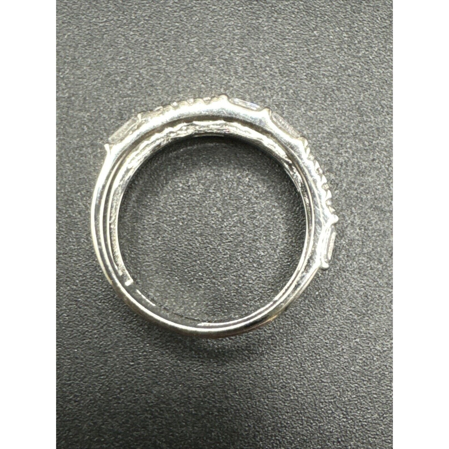 New Condition Sterling Silver Dainty Double Band CZ Ring 925 Size 7