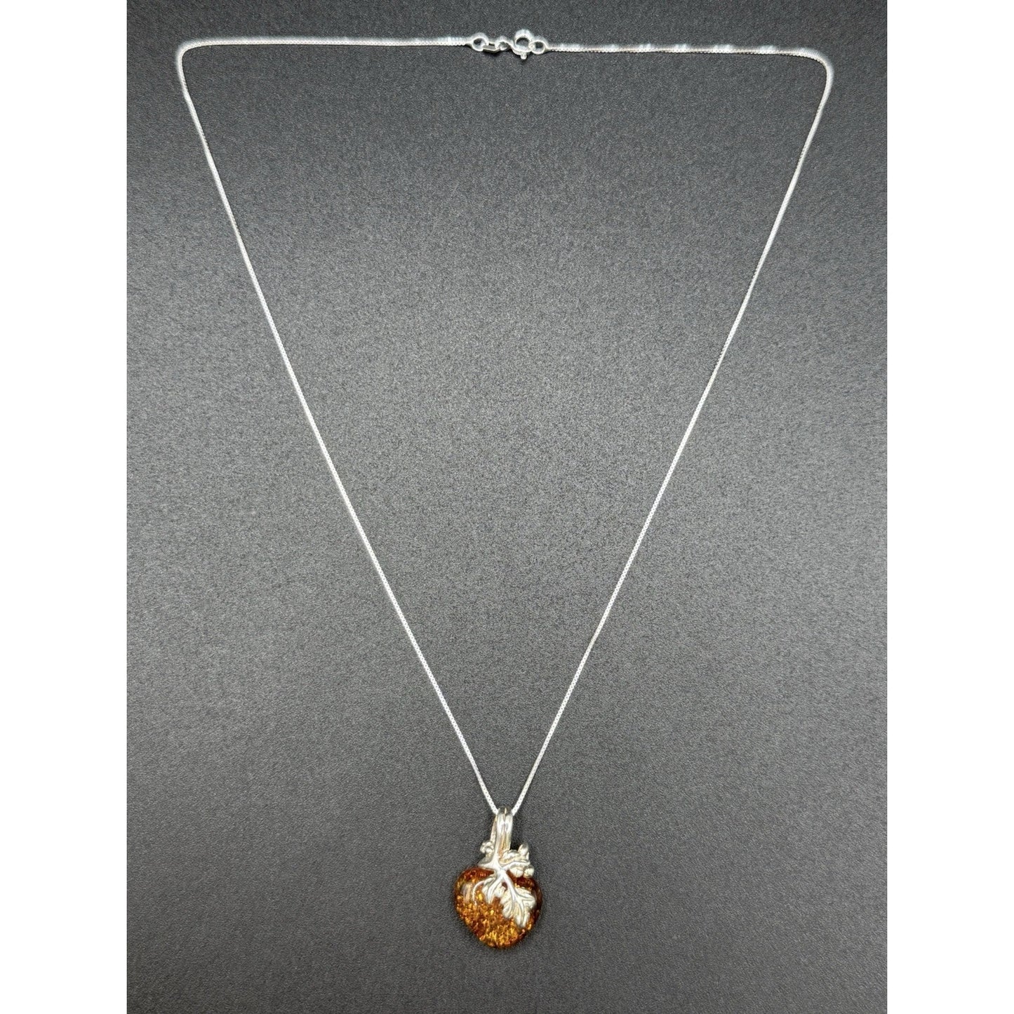 18” Sterling Silver Amber Fruit Pendant Necklace 925 New Chain P11