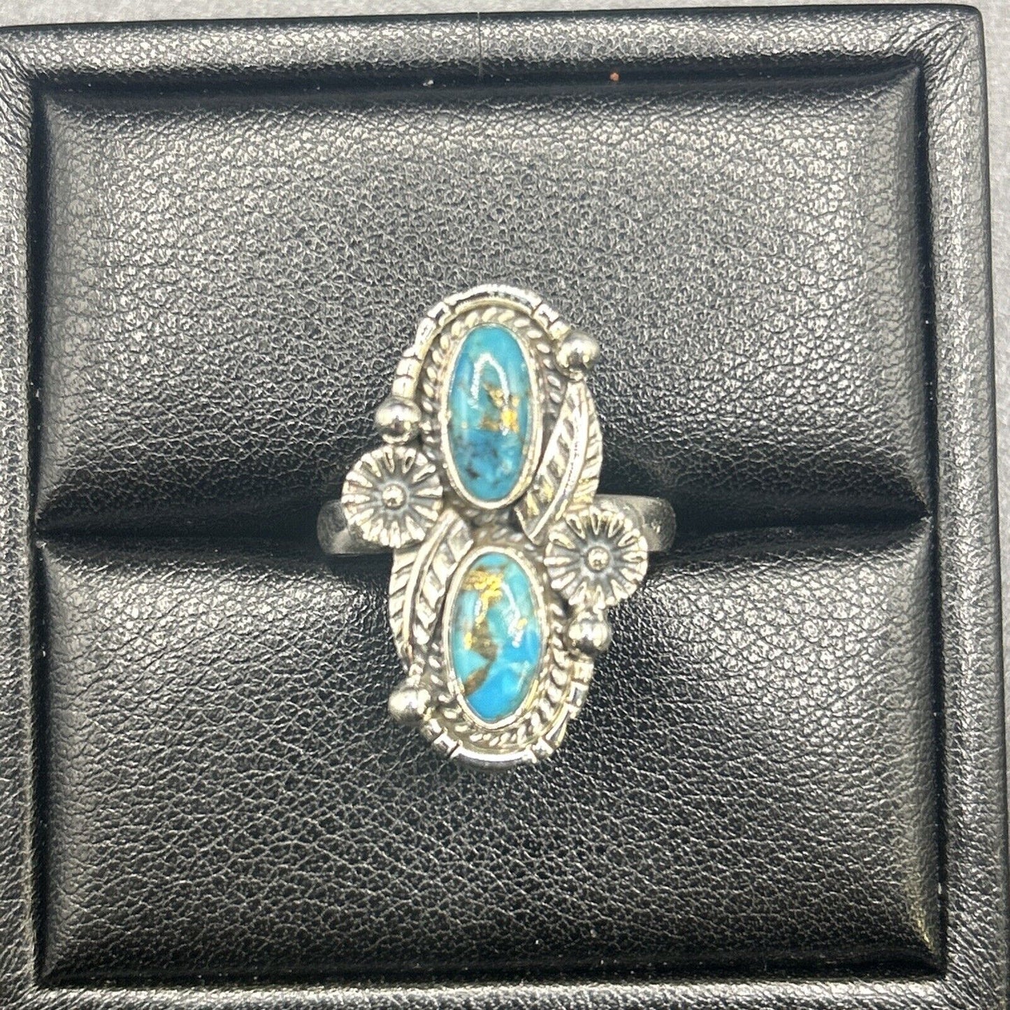 New Condition Sterling Silver Double Copper Turquoise Ring Size 10.00