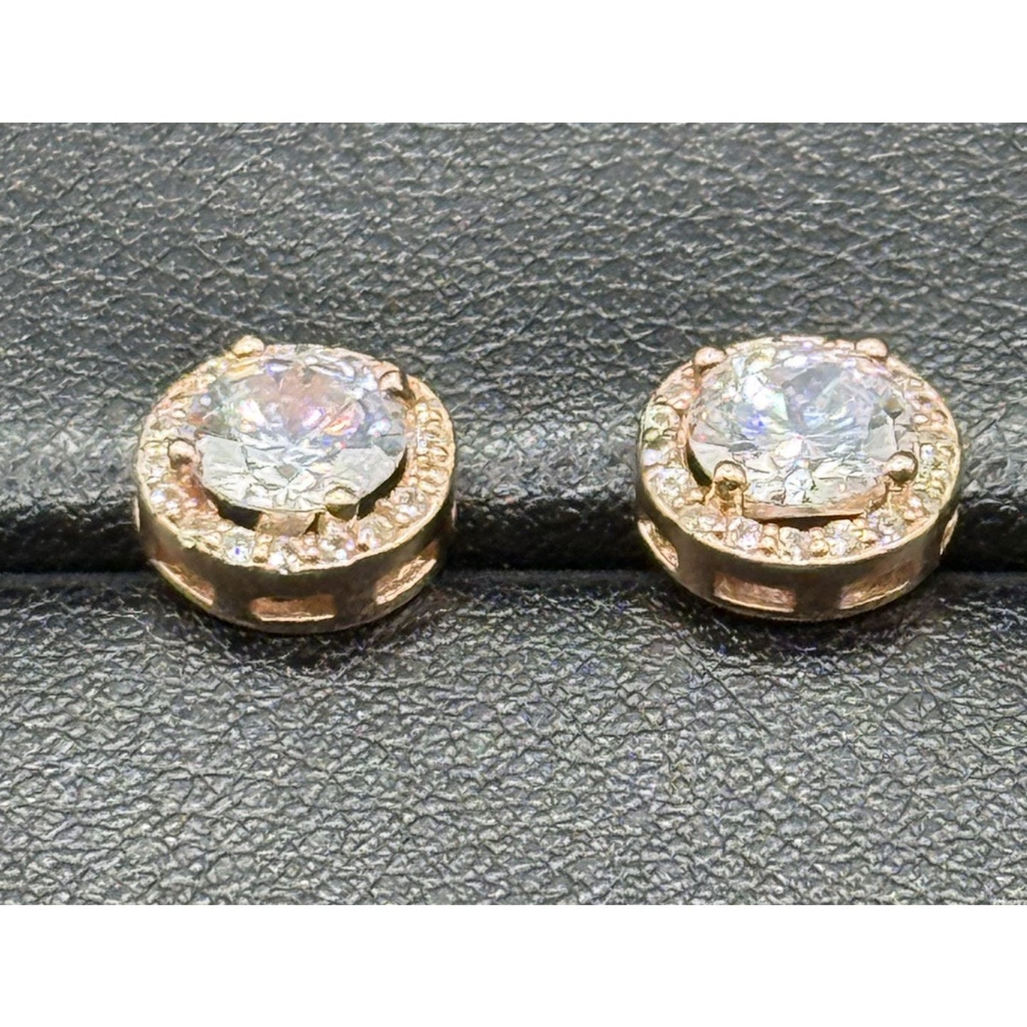 EUC Rose Sterling Silver Cubic Zirconia Halo Stud Earrings 925 N20