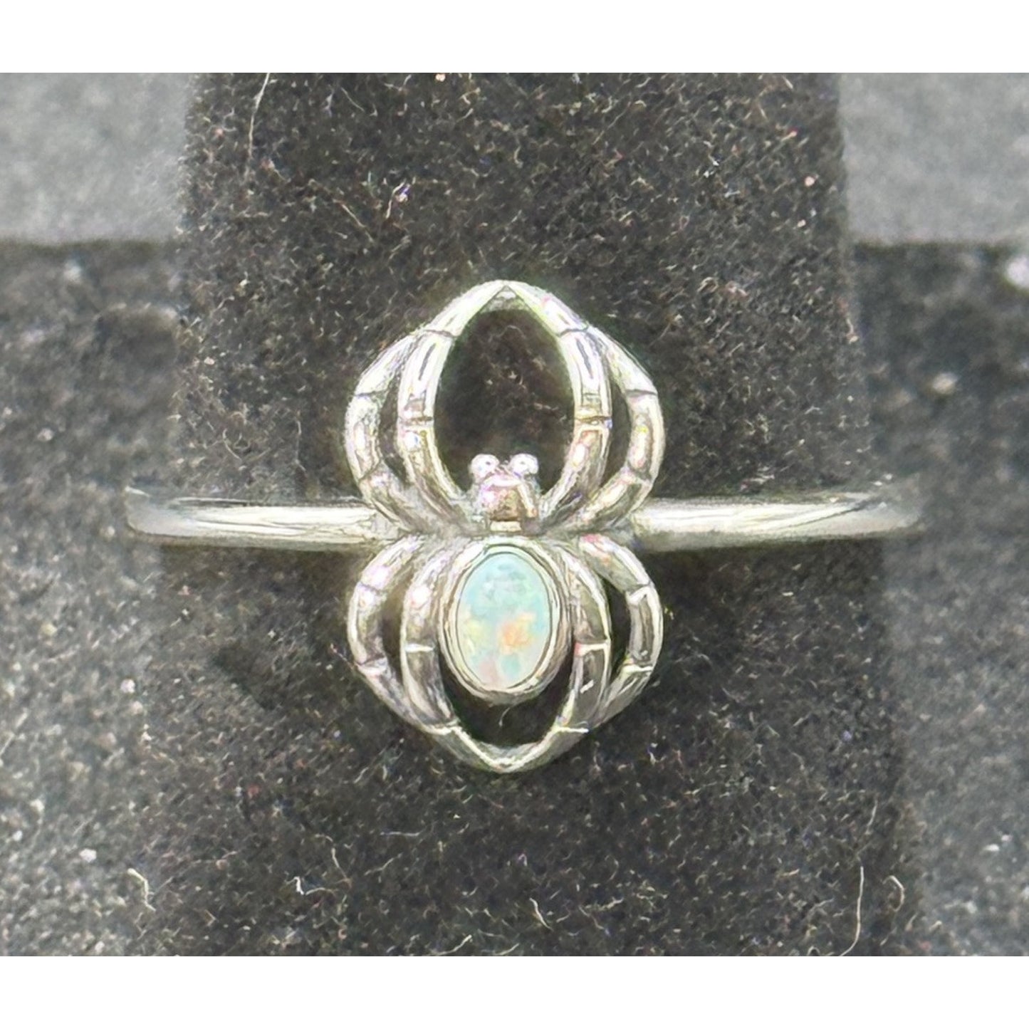 New Condition Sterling Silver Lab Opal Dainty Spider Ring Size 6.50