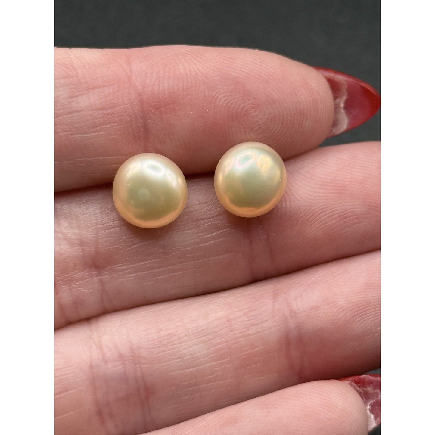 Sterling Silver 8.75MM Button Pearl Stud Earrings N19