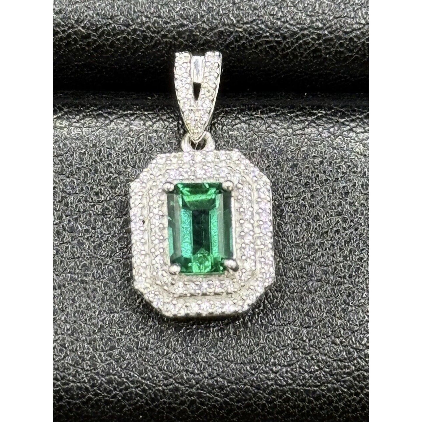 New Condition Sterling Silver Lab Created Emerald White Sapphire Earrings