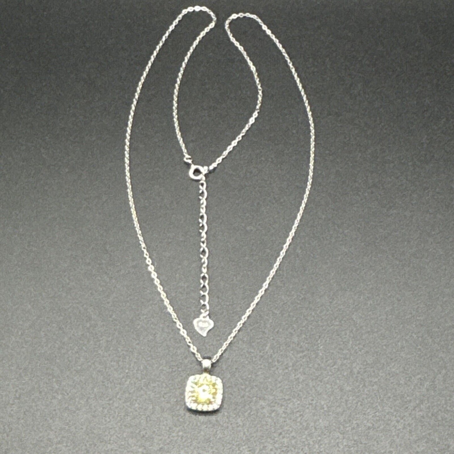 18” Sterling Silver Yellow CZ Pendant Necklace 925 N1