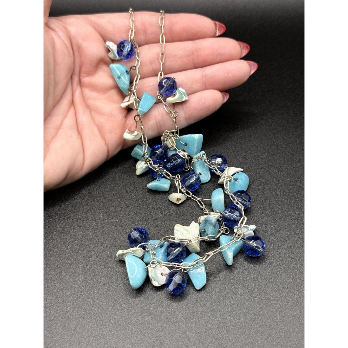 20” Sterling Silver Multi Gemstone Dangle Statement Necklace 925 N13