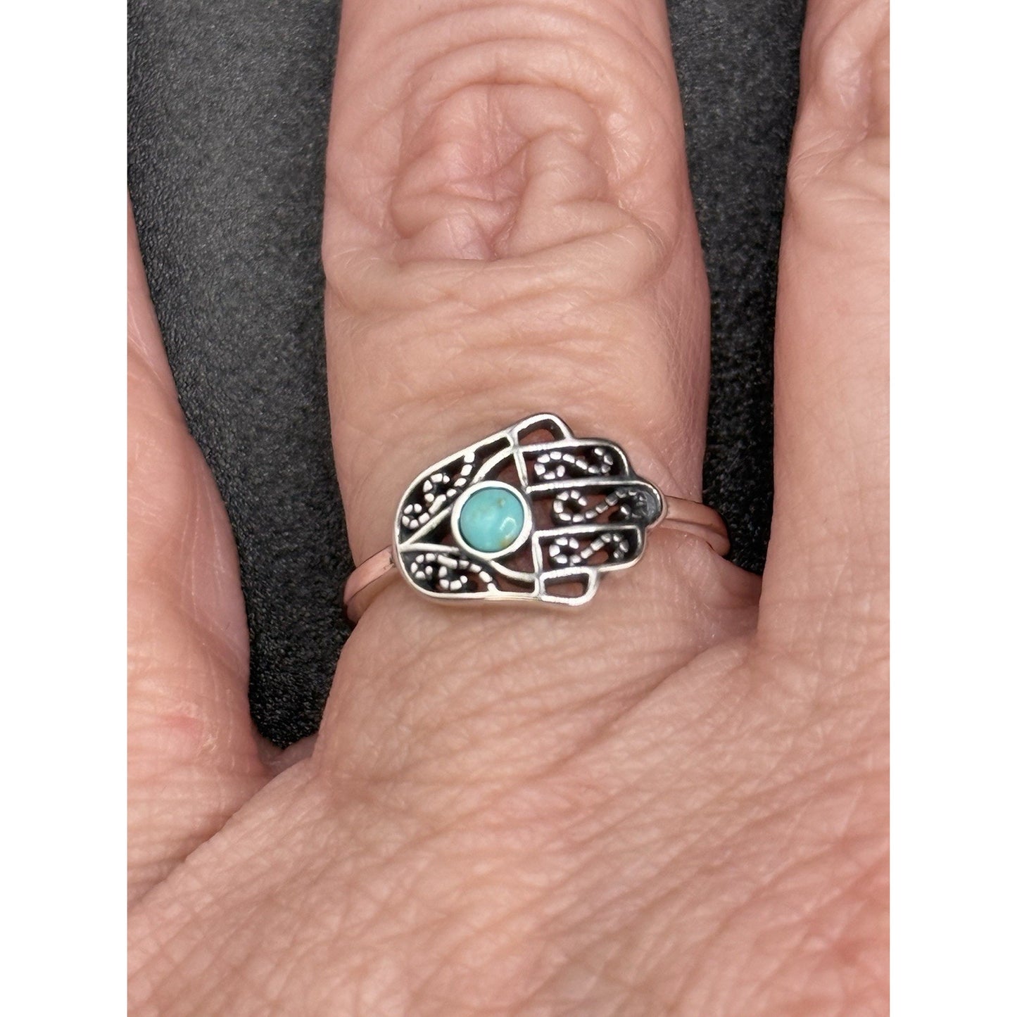 New Condition Sterling Silver Genuine Turquoise Hansa Ring Size 7.00