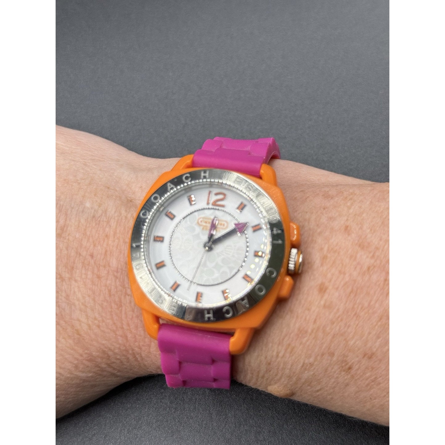 Coach 40MM Orange Pink Rubber Watch N19