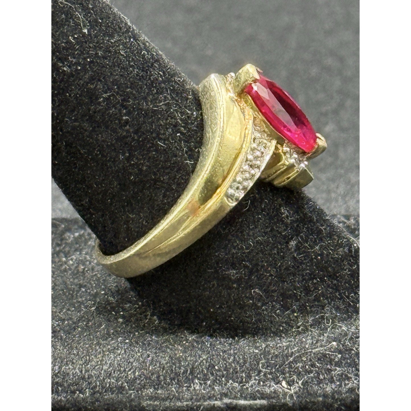 Gold Sterling Silver Lab Ruby Ring Size 6.75 Topaz W8