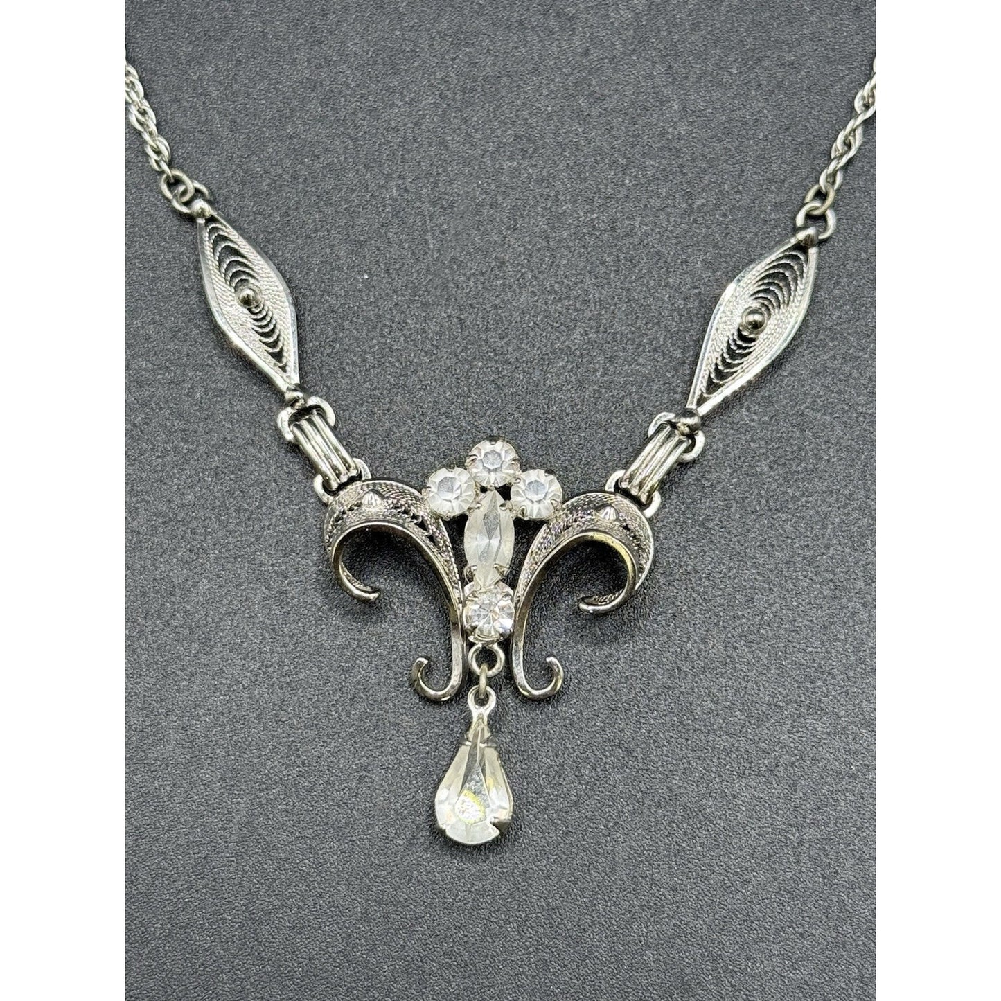 16” Sterling Silver Ann Lee Rhinestone Necklace 925 8 Grams P3