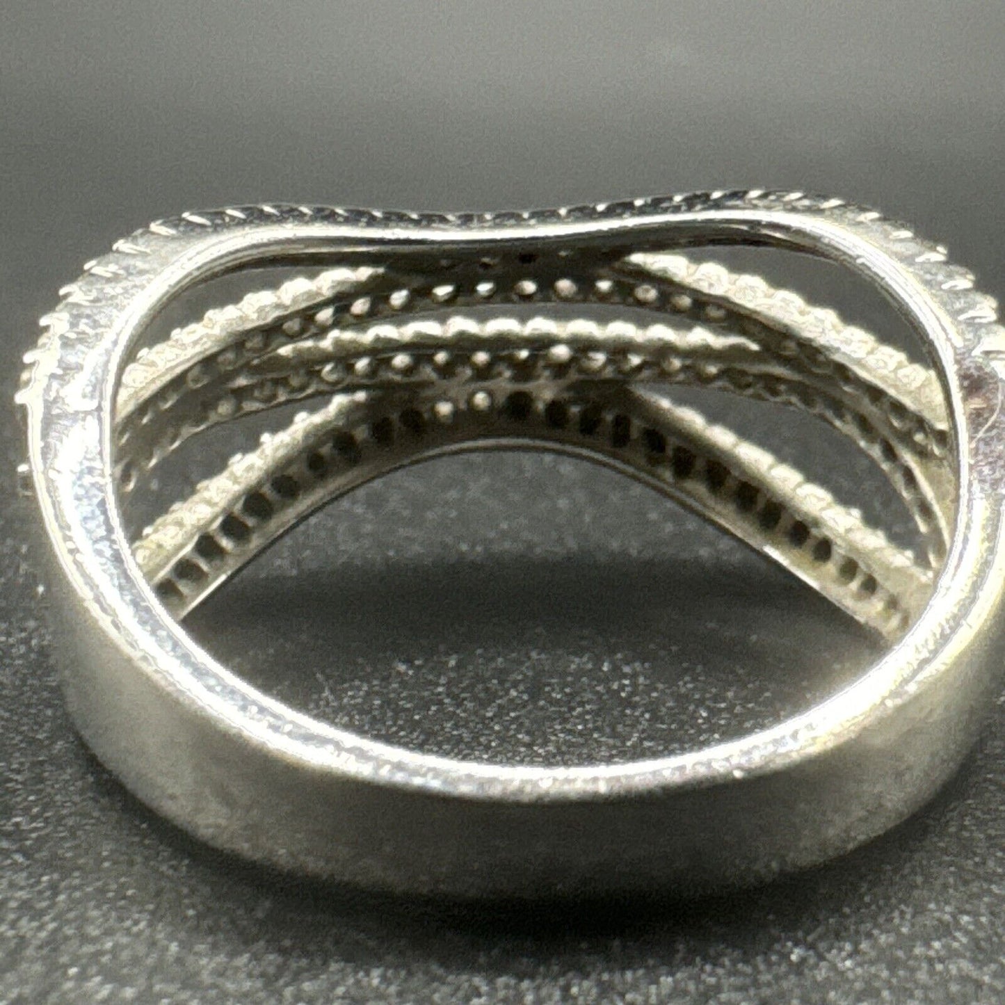 Modern Sterling Silver CZ Wave Ring 925 Size 8.5 P18