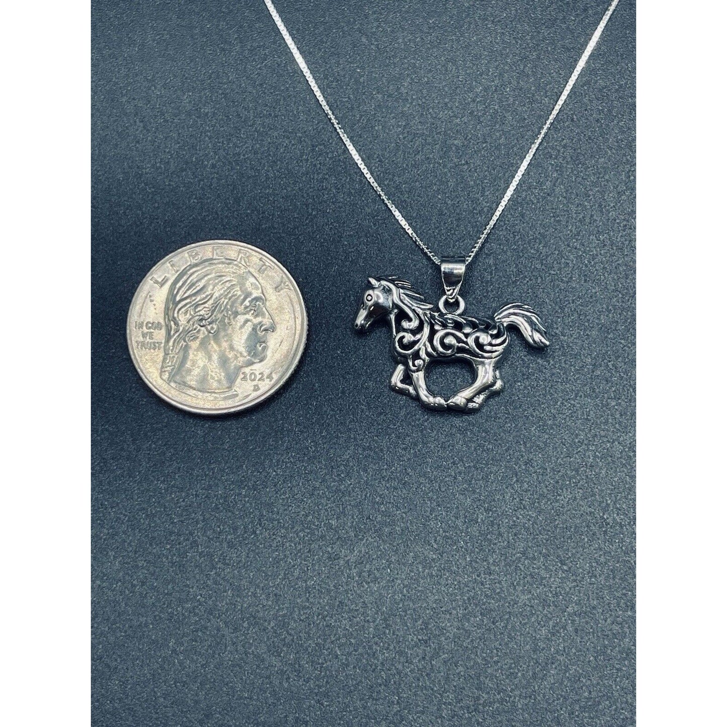 18” New Condition Horse Pendant Necklace Box Chain 925