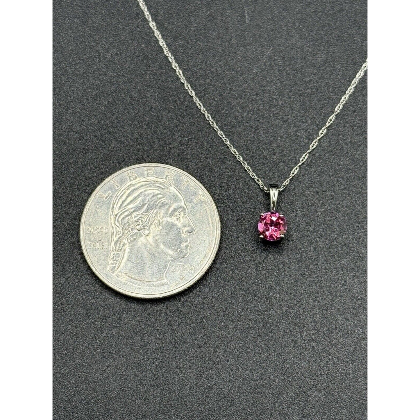 New Condition 18” 10k White Gold Pink Topaz Pendant Necklace