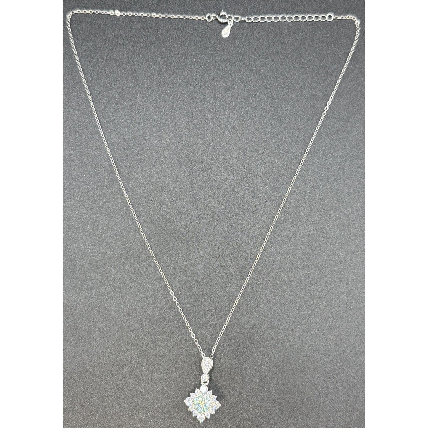 New Condition 18” Sterling Silver Light Blue Moissanite Pendant Necklace