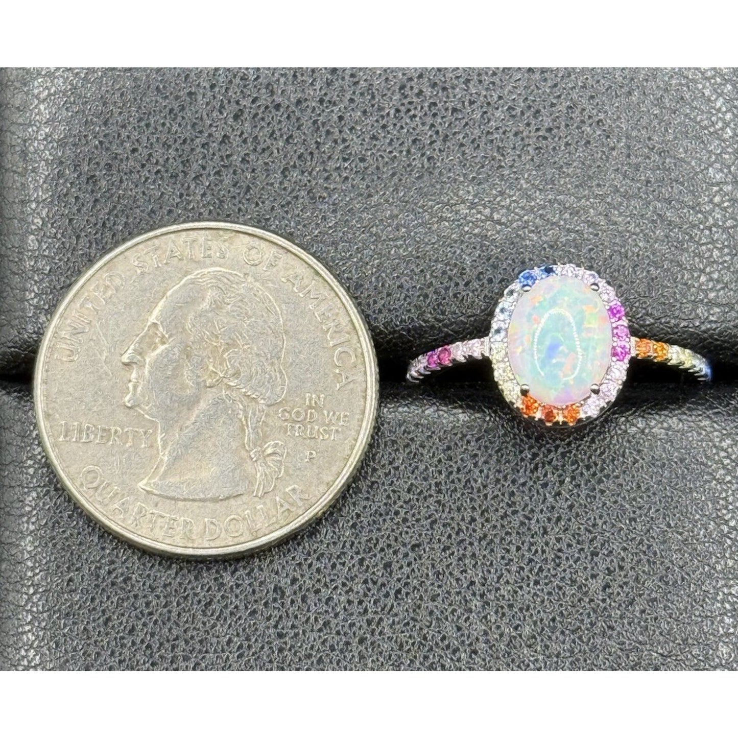 New Condition Lab Opal Rainbow Cubic Zirconia Ring Size 7.00