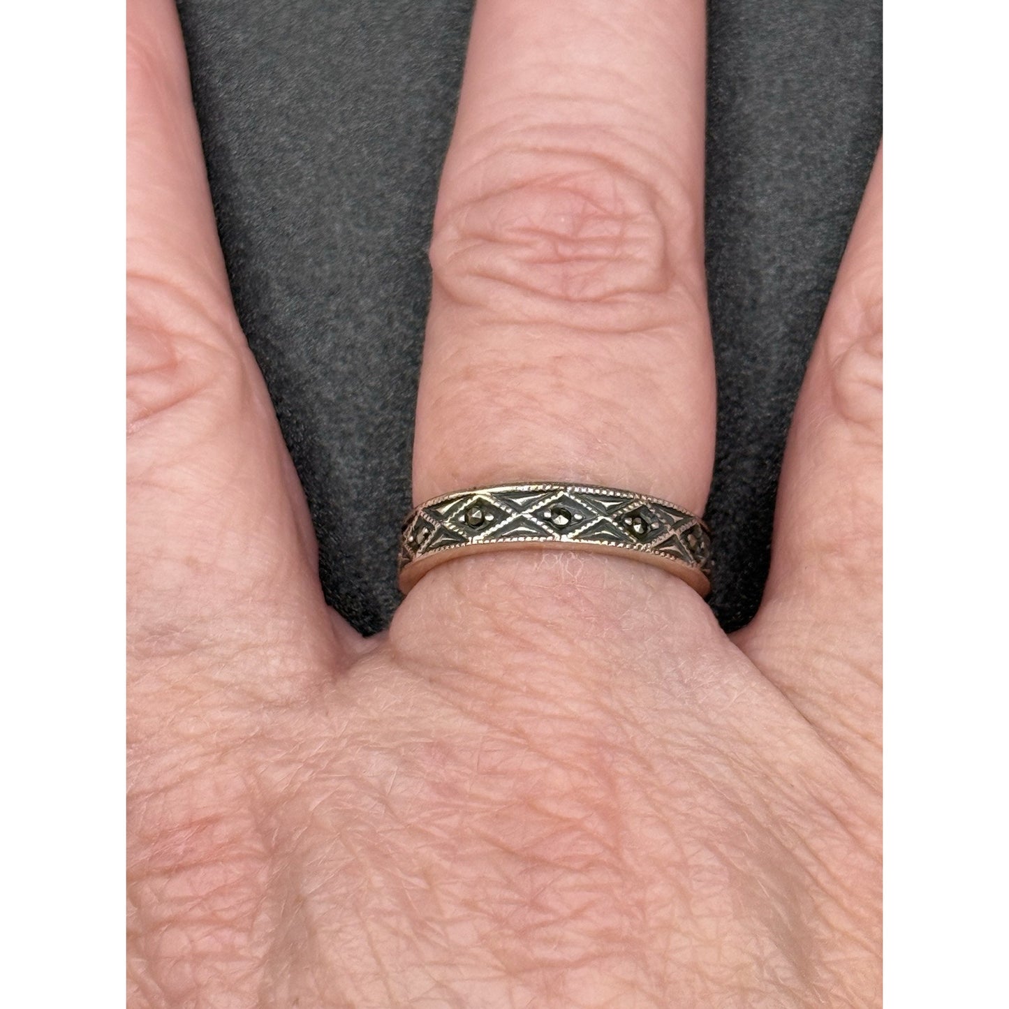 Vintage Sterling Silver Marcasite Band Ring Size 8.50 4.5MM P6