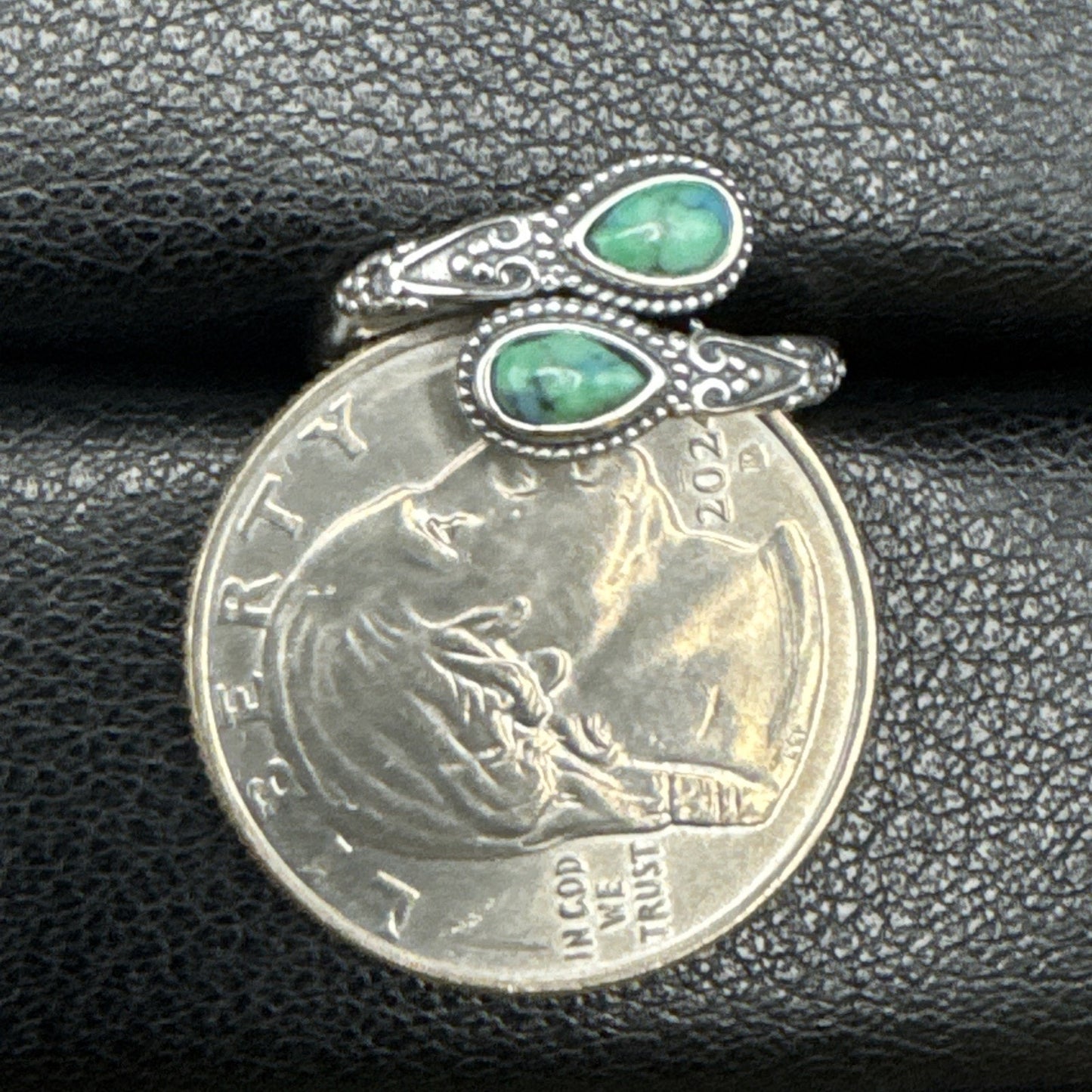 New Condition Sterling Silver Dual Turquoise Bypass Ring Size 7