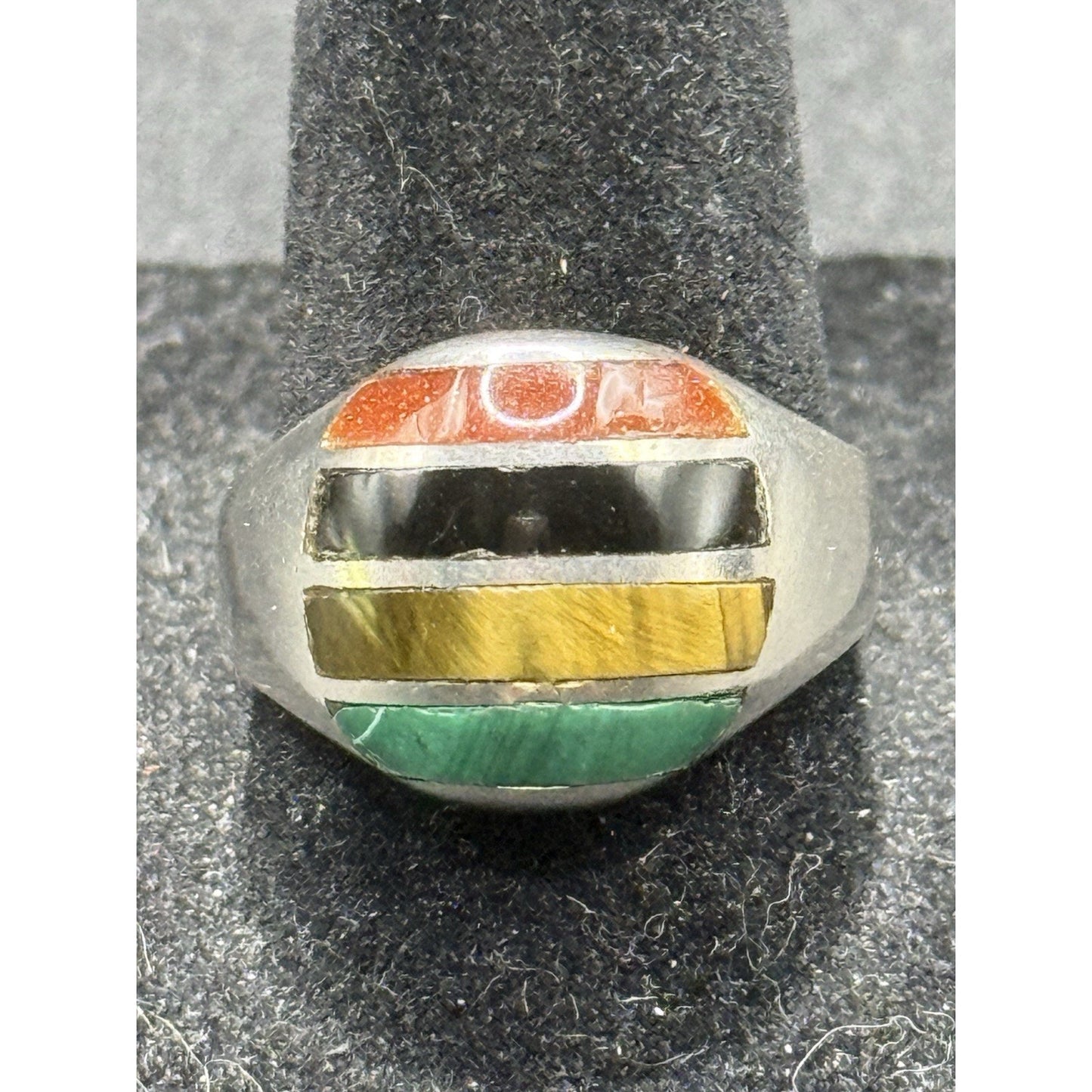 Taxco Sterling Silver Multi Gem Inlay Ring Size 9.00 Malachite R8
