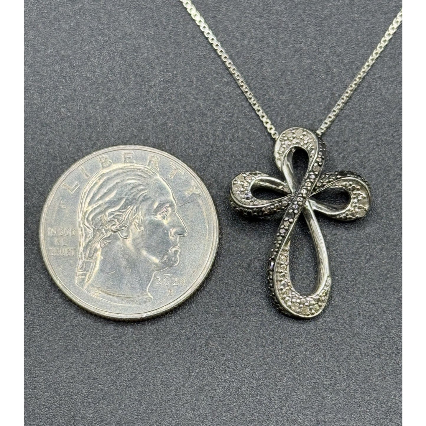 18” Sterling Silver Black Diamond Cross Pendant Necklace P3