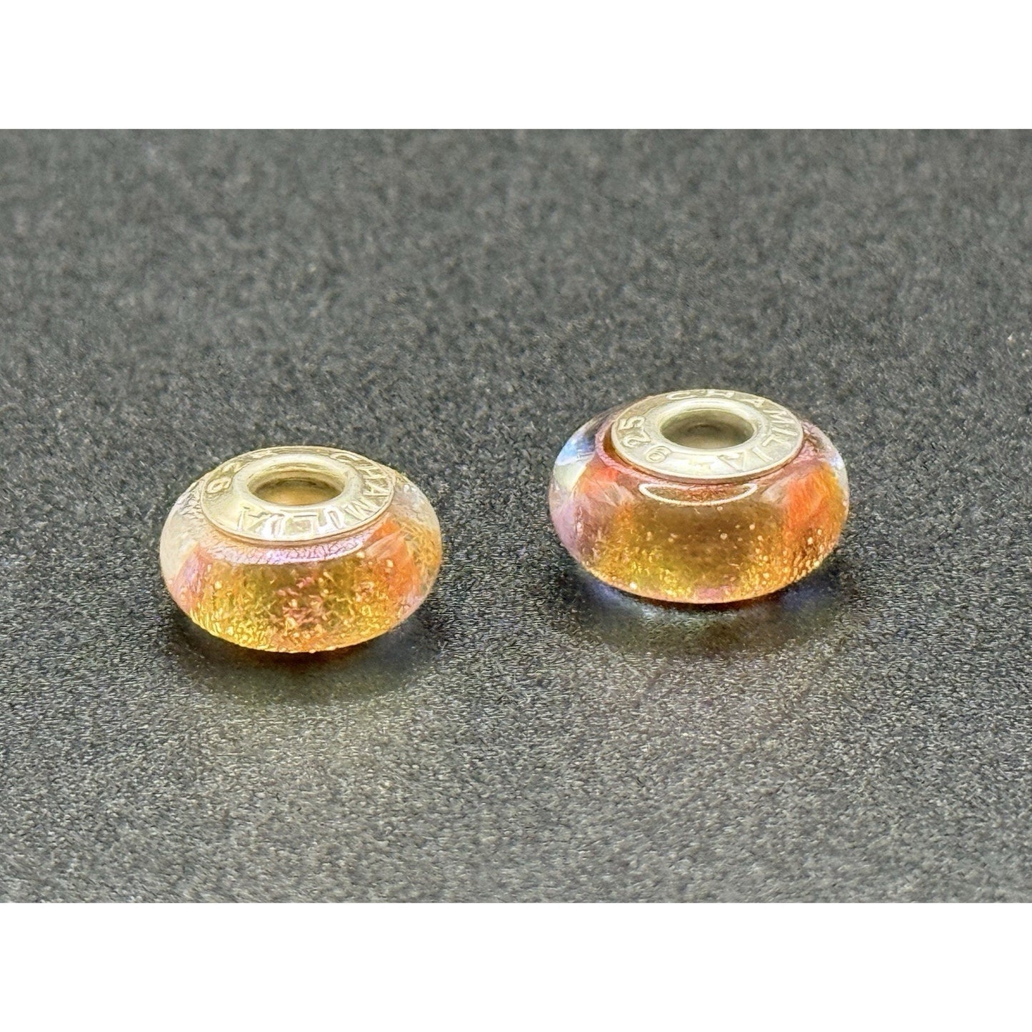 (2) Chamilia Sterling Silver Pink Coral Murano Glass Charm P20