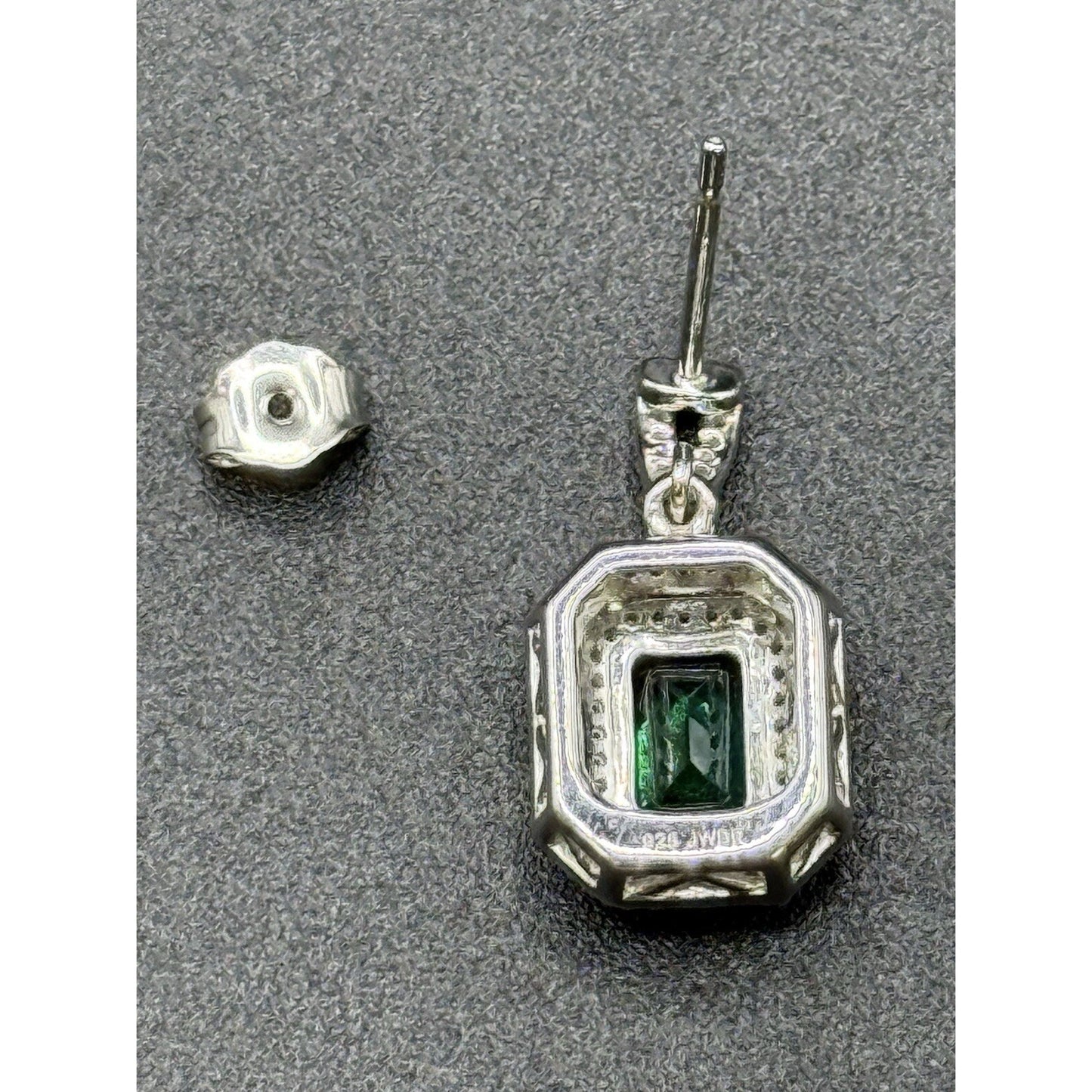 New Condition Sterling Silver Lab Created Emerald White Sapphire Earrings
