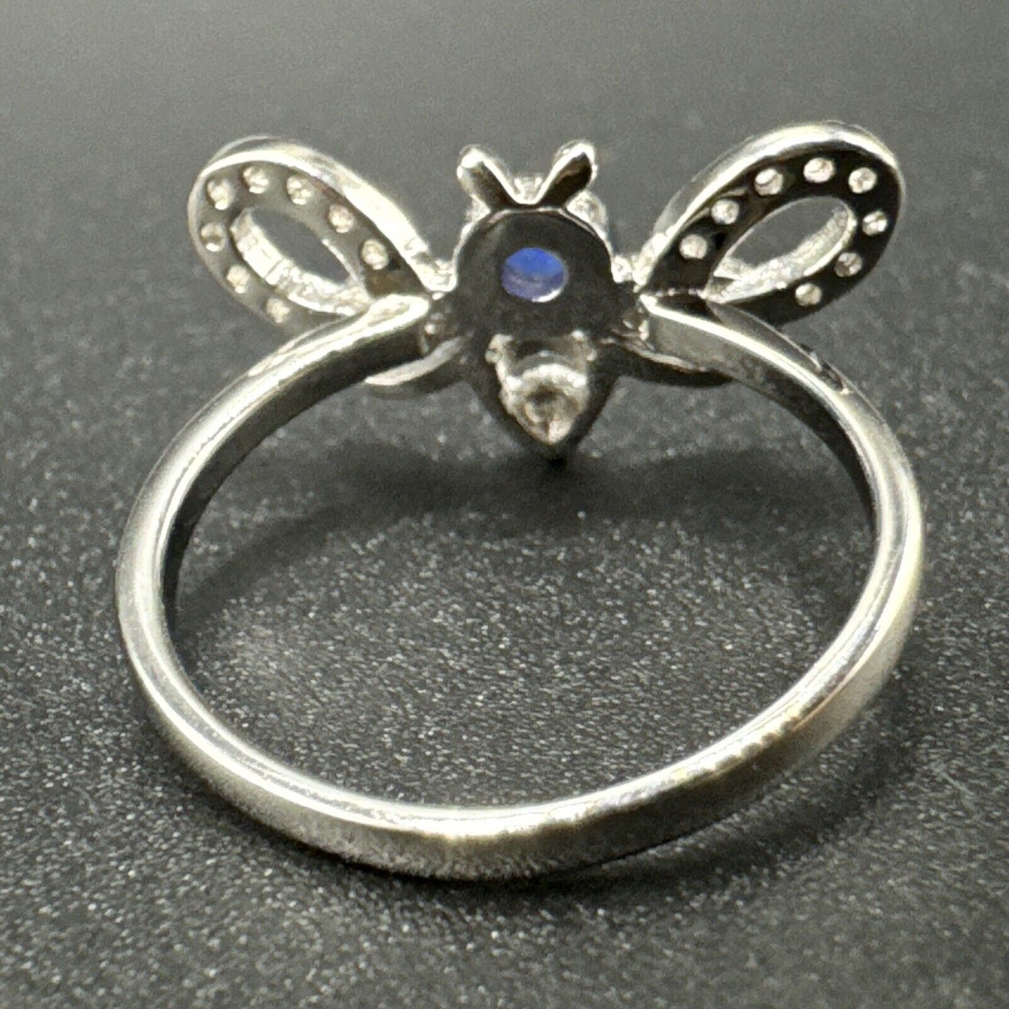 New Condition Sterling Silver Lab Blue Opal CZ Bee Ring 925 Size 7