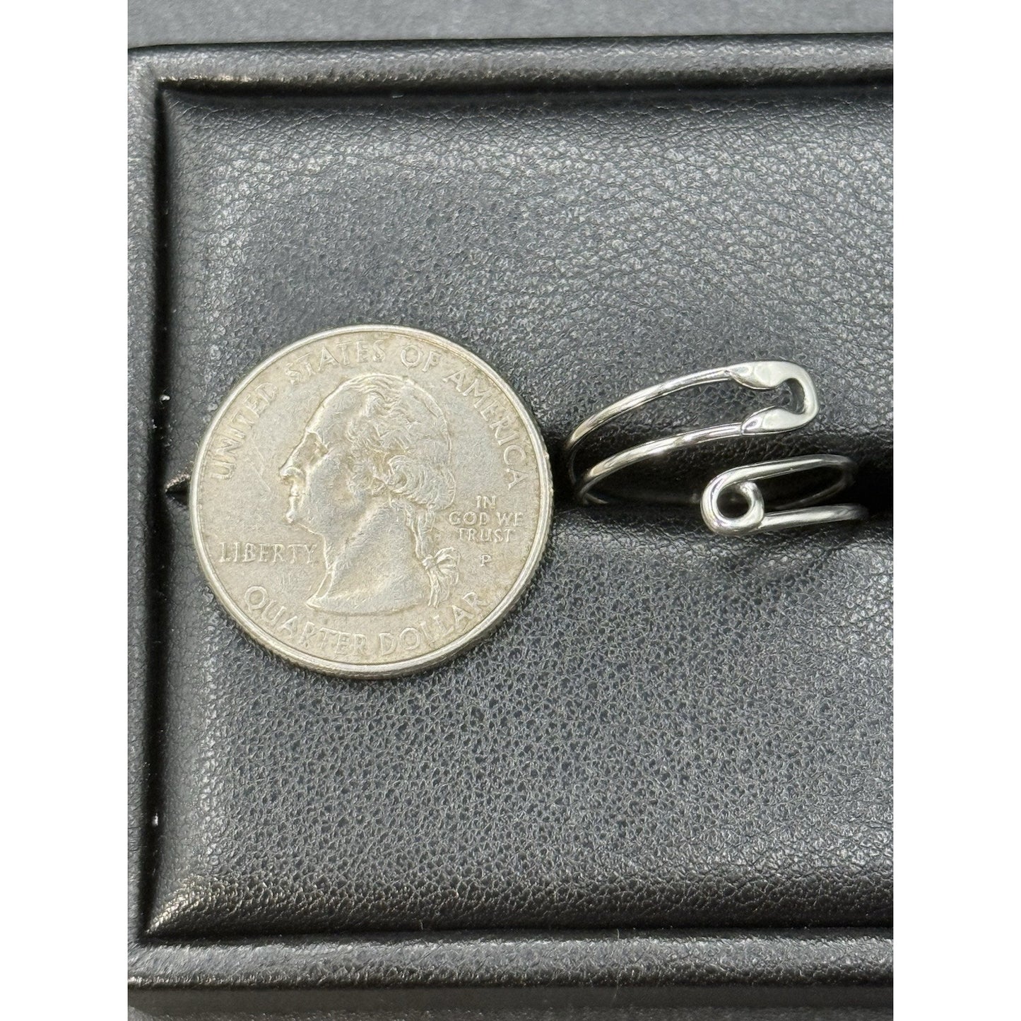 New Condition Sterling Silver Safety Pin Adjustable Ring Size 7.00