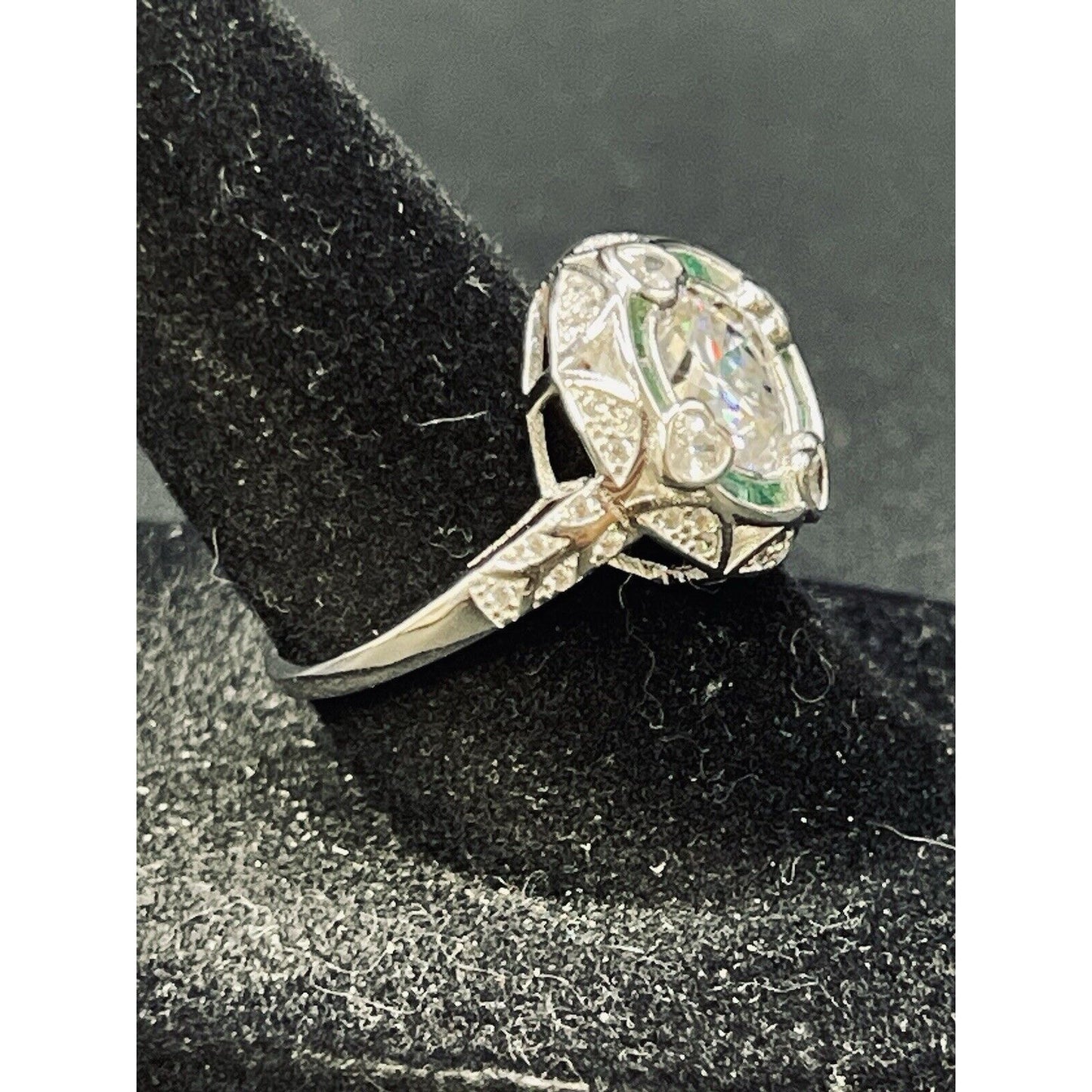 New Condition Sterling Silver Moissanite Center Art Deco Ring Size 7.00 2 Carat
