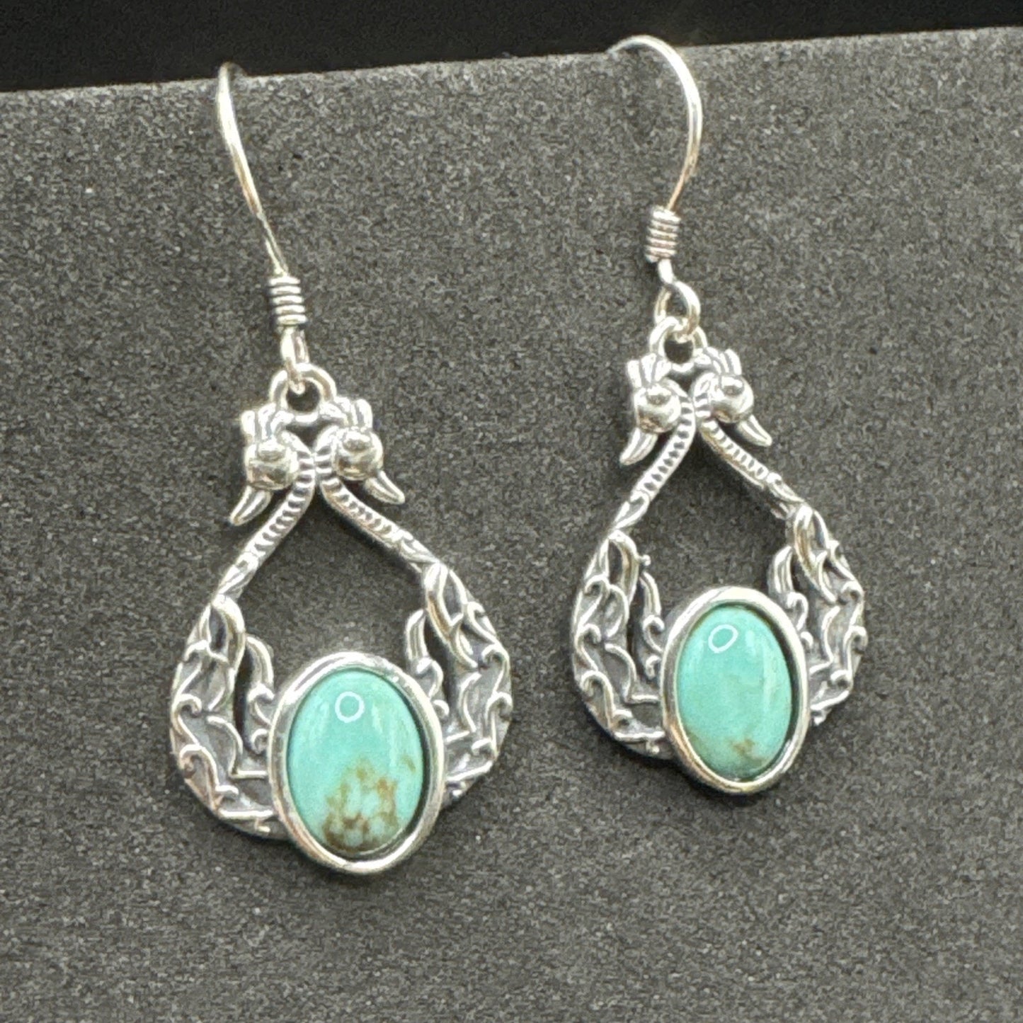 New Condition Sterling Silver Turquoise Peacock Dangle Earrings 925