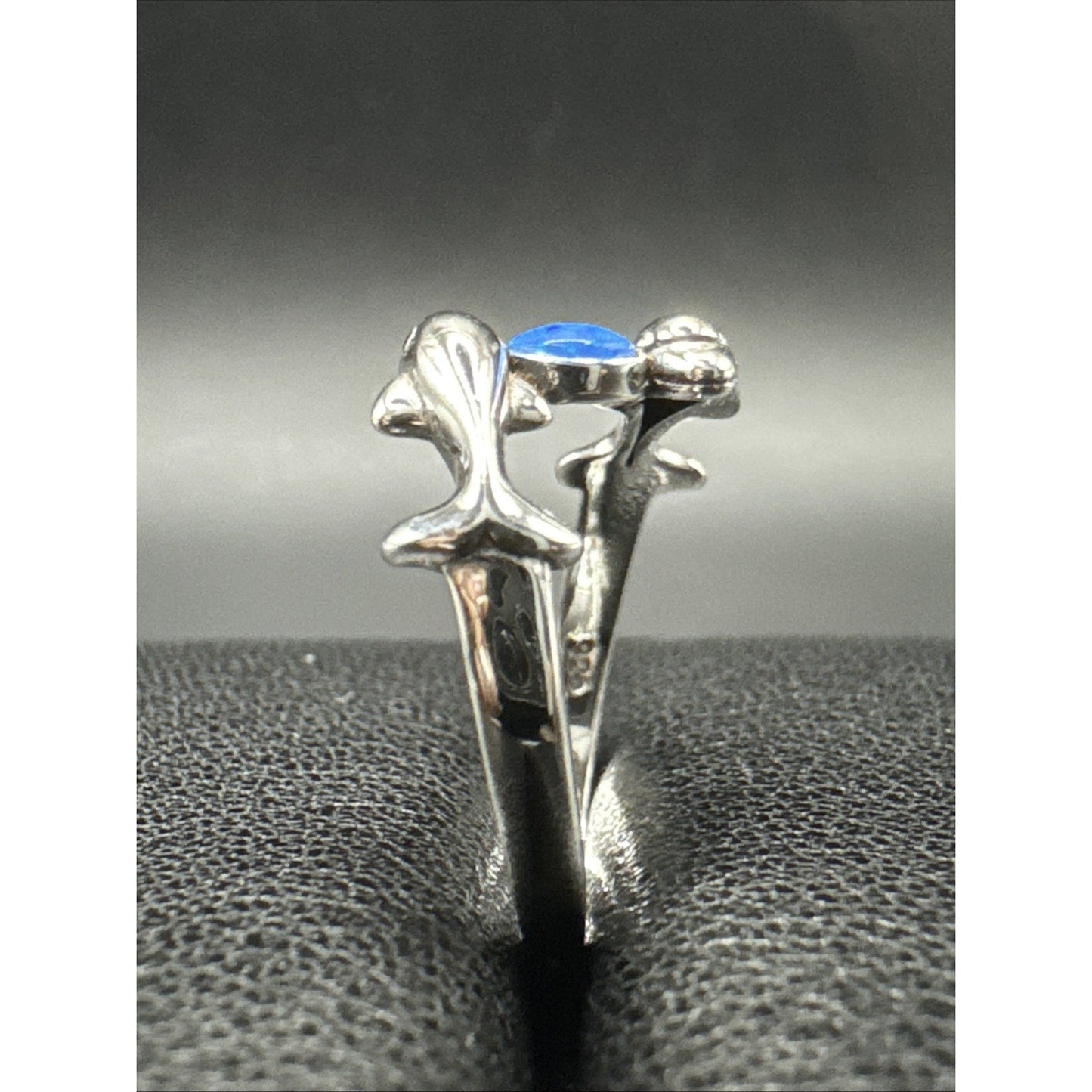 New Condition Sterling Silver Blue Opal Double Dolphin Ring 925 Size 7