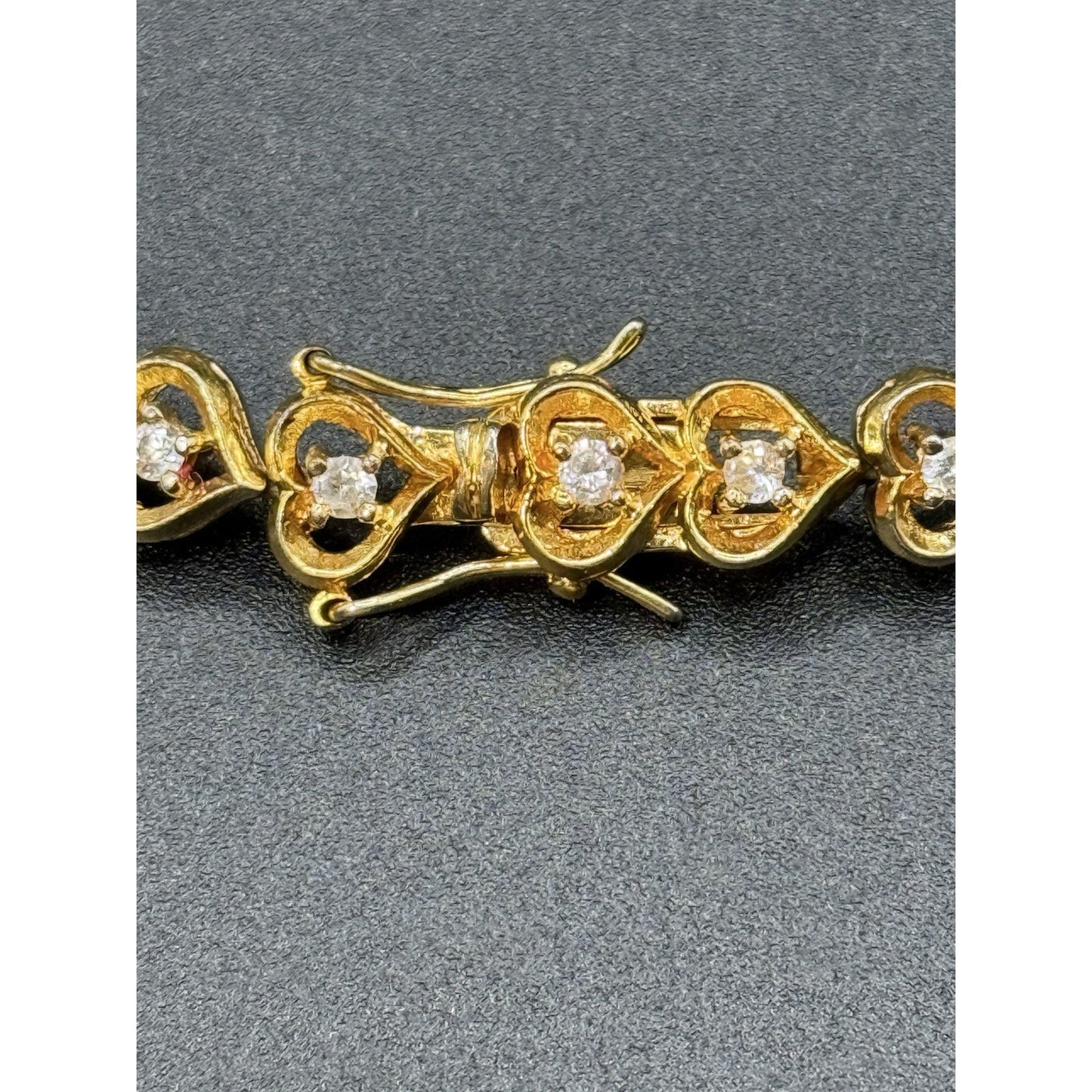 7.25” Gold Sterling Silver Cubic Zirconia Heart Bracelet 16 Grams P6