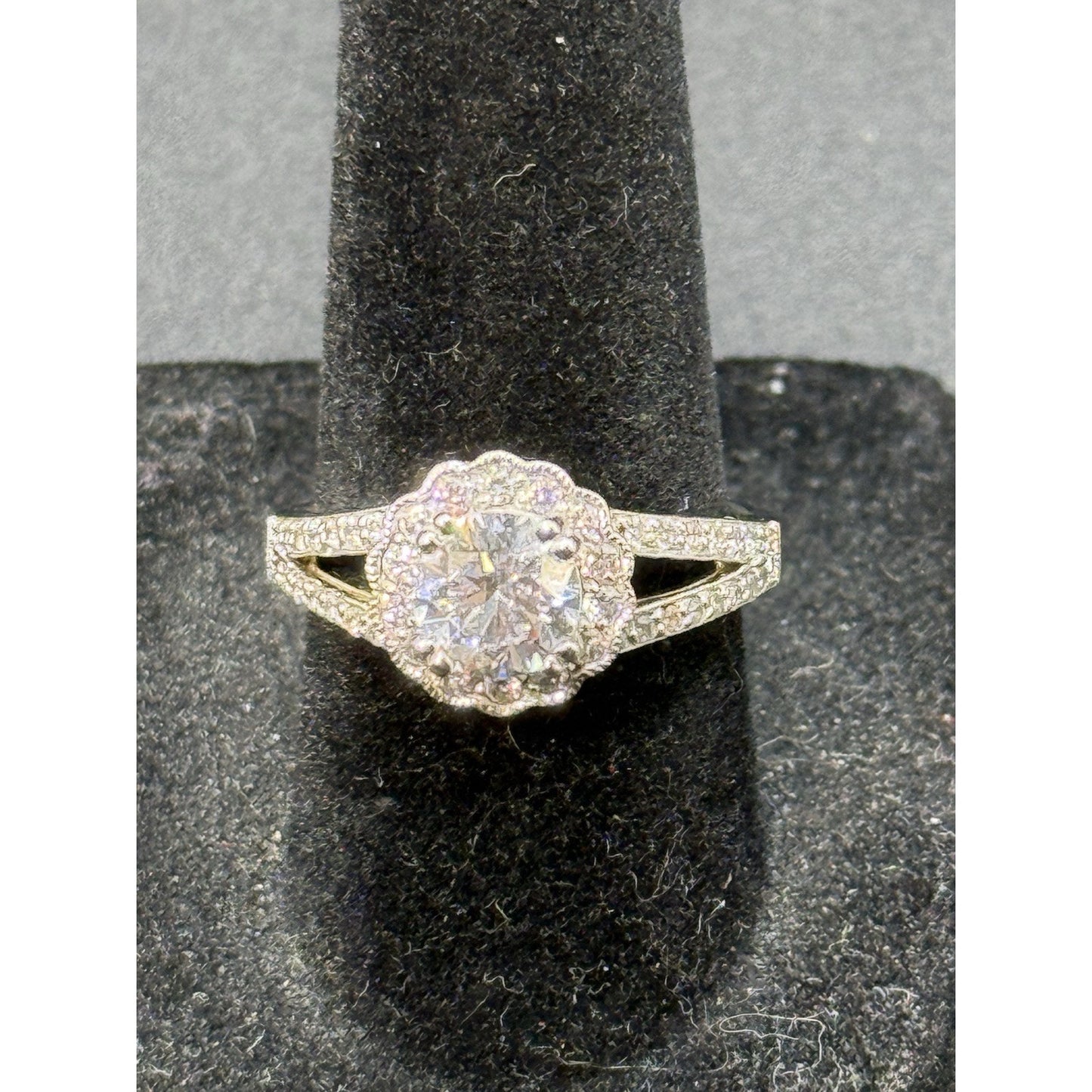 EUC Sterling Silver Cubic Zirconia Split Halo Ring Size 6.50 925 #5 P5