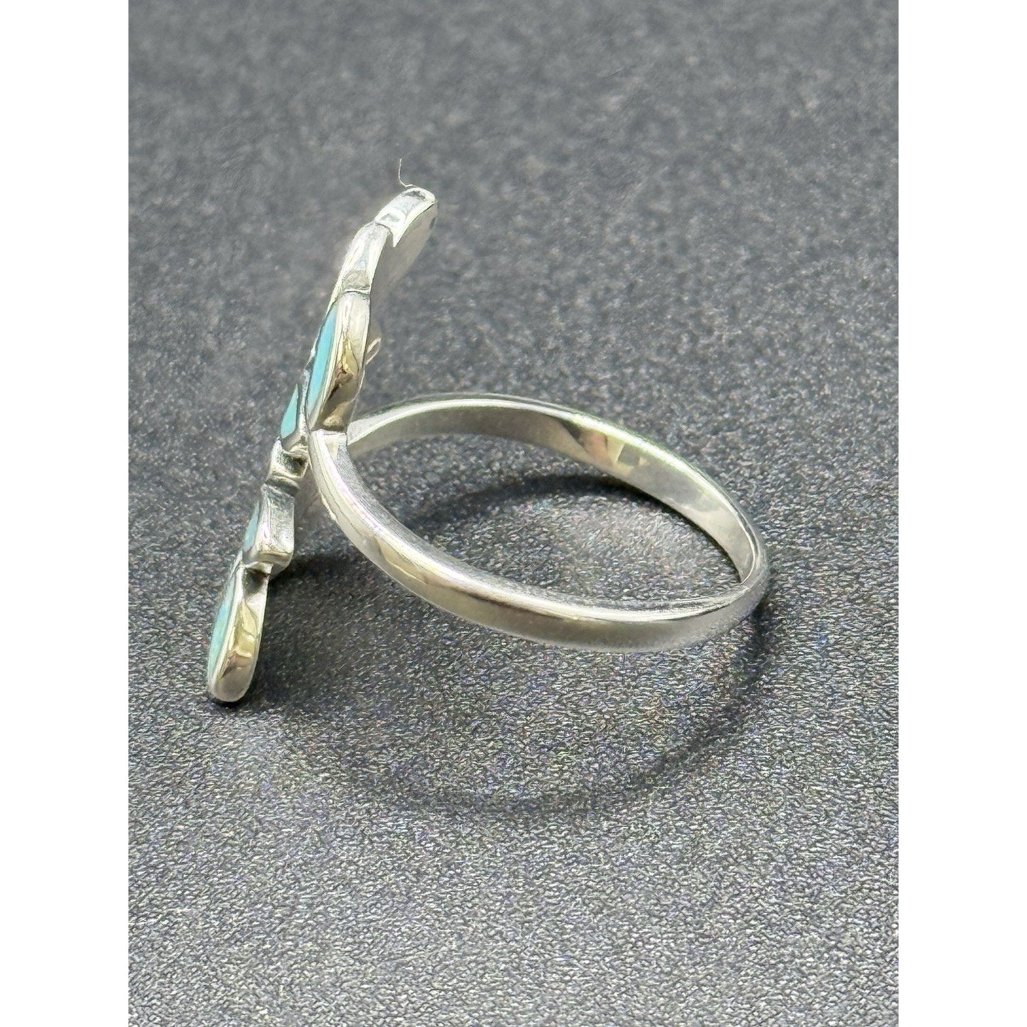 New Condition Sterling Silver Inlay Turquoise Bypass Ring Size 7.00