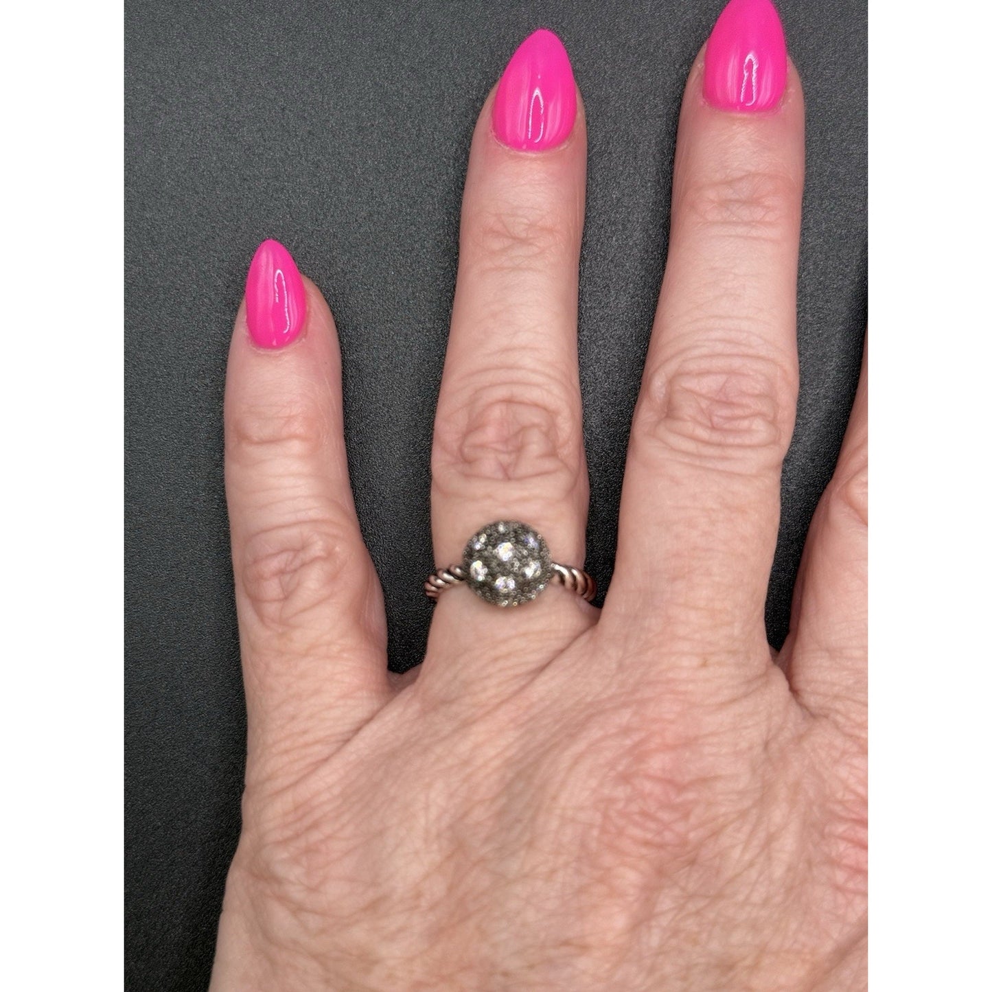 New Condition Sterling Silver Textured Rope Ball Ring Size 7.00