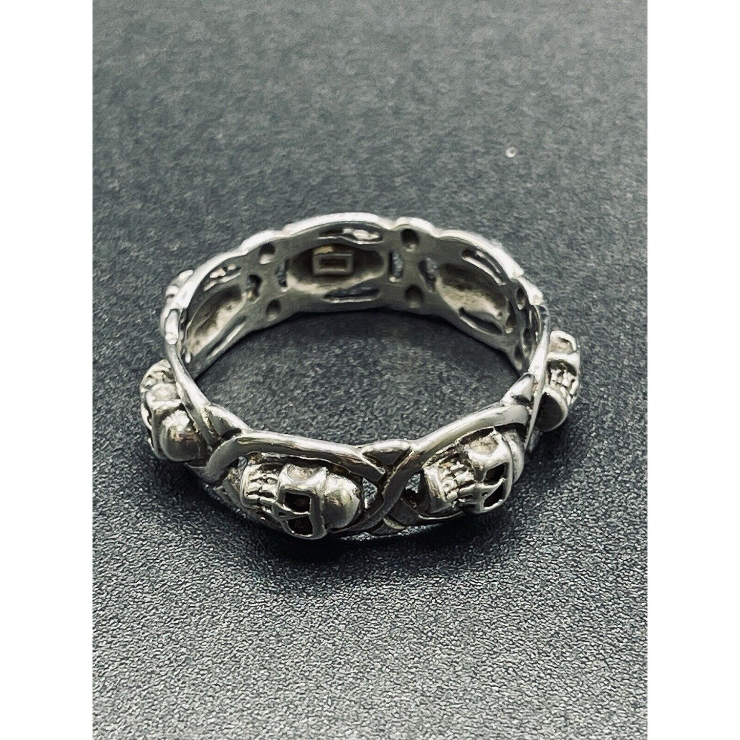 New Condition Sterling Silver Skull Band Ring Size 13.00