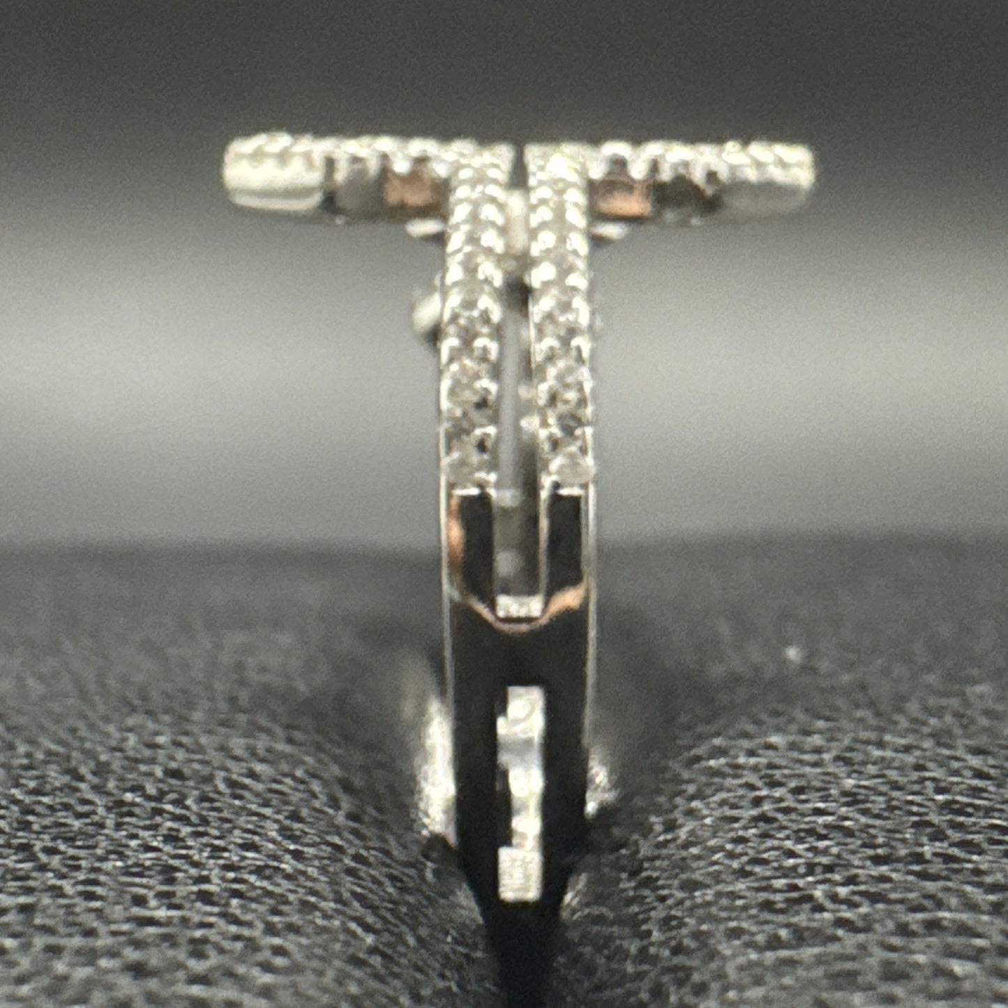 New Condition Sterling Silver CZ Open Lateral Cross Ring 3g 925 Size 7
