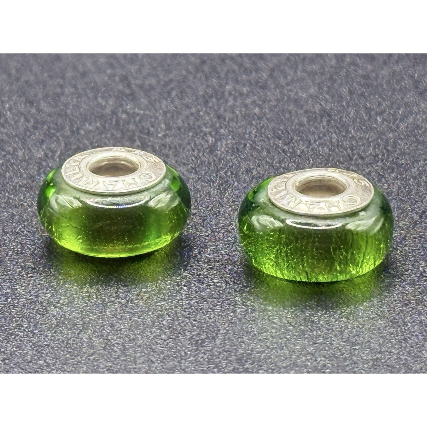 (2) Chamilia Green Shimmering Murano Glass Charms P20