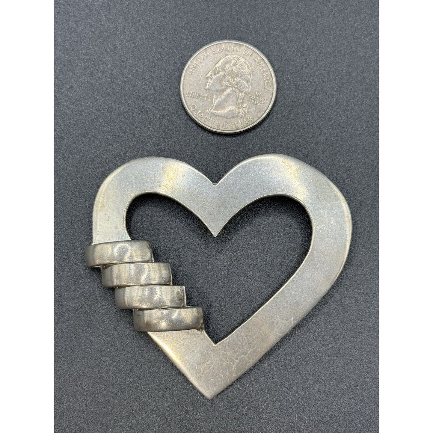 Modernist Sterling Silver Heart Brooch Pin 20 Grams 925 P5