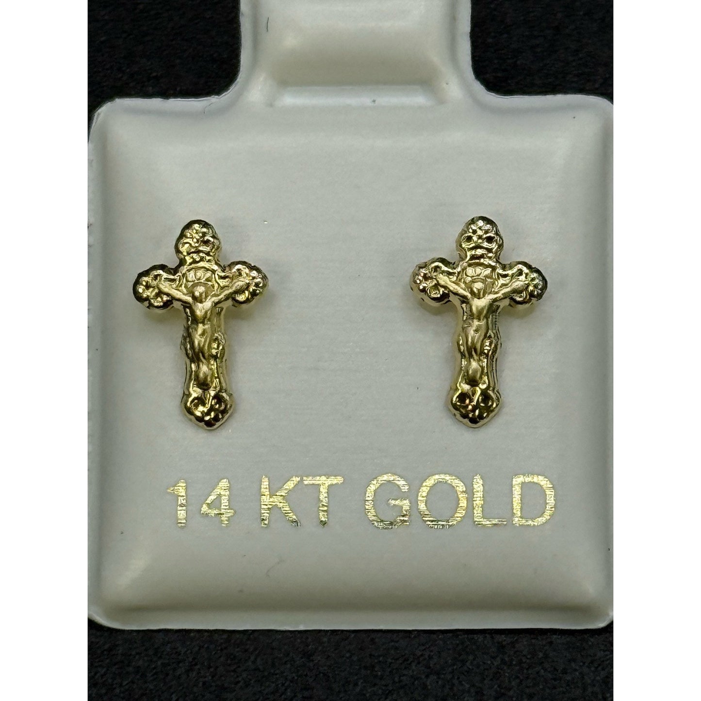New Condition 14k Yellow Gold Dainty Crucifix Earrings Baby Children